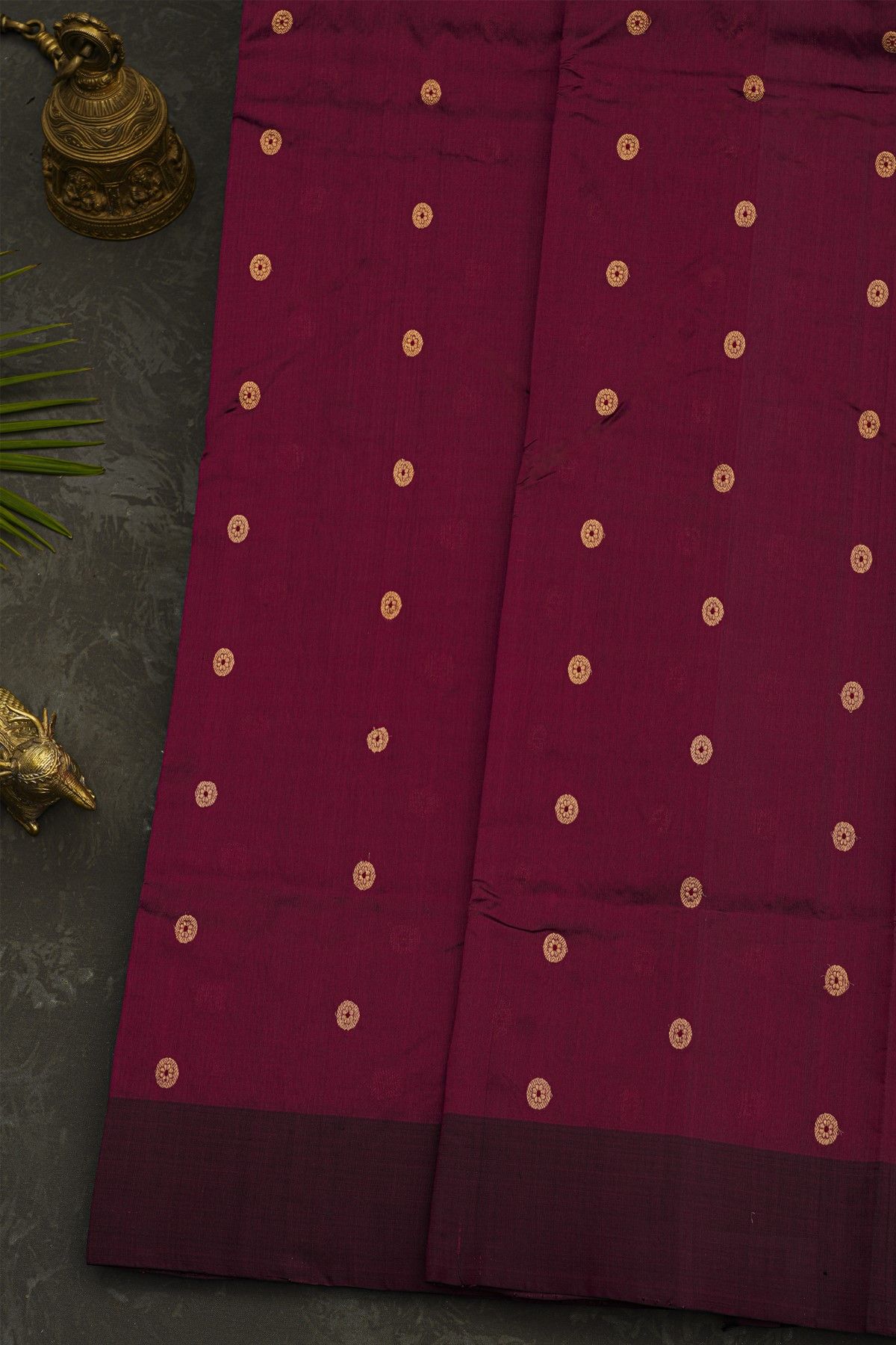 Chanderi Silk Wine Saree With Floral Buttis Body