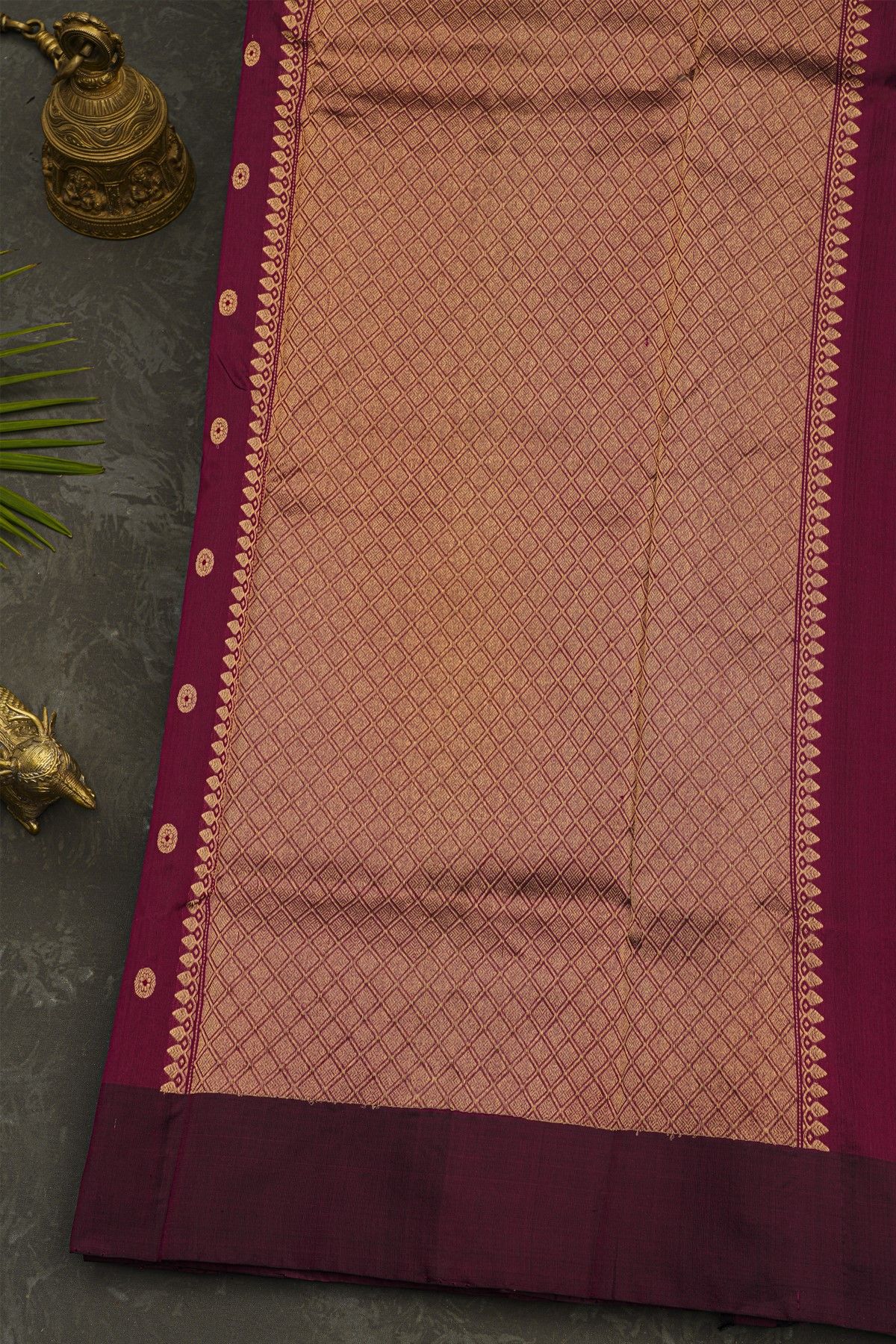 Chanderi Silk Wine Saree With Floral Buttis Body