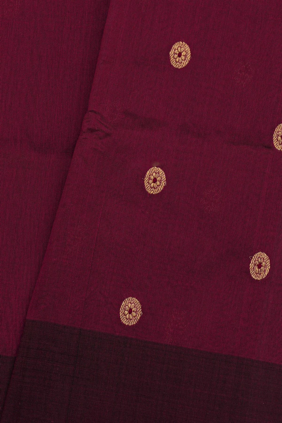 Chanderi Silk Wine Saree With Floral Buttis Body