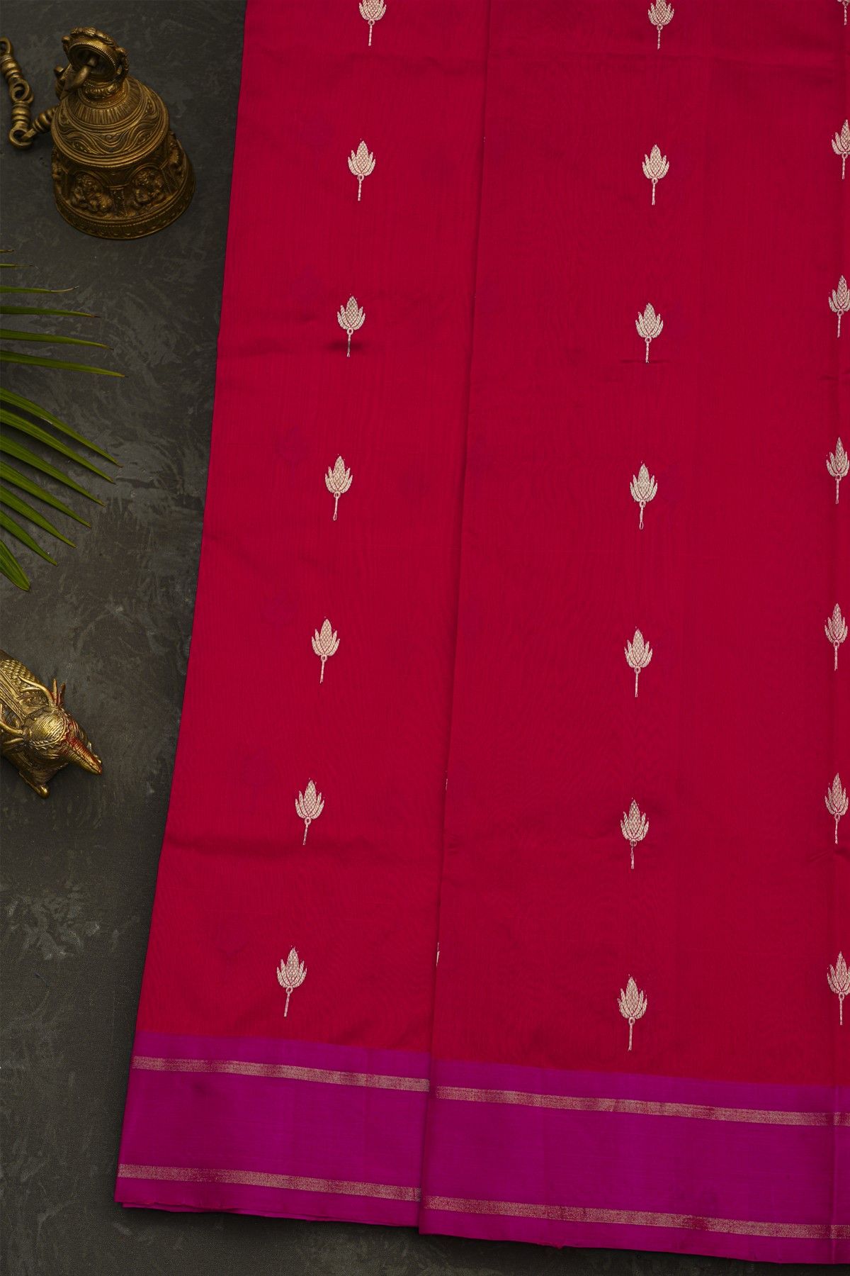 Chanderi Silk Rani Pink Saree With Floral Buttis Body