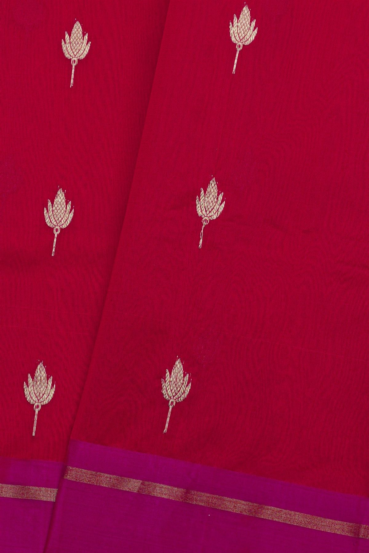 Chanderi Silk Rani Pink Saree With Floral Buttis Body