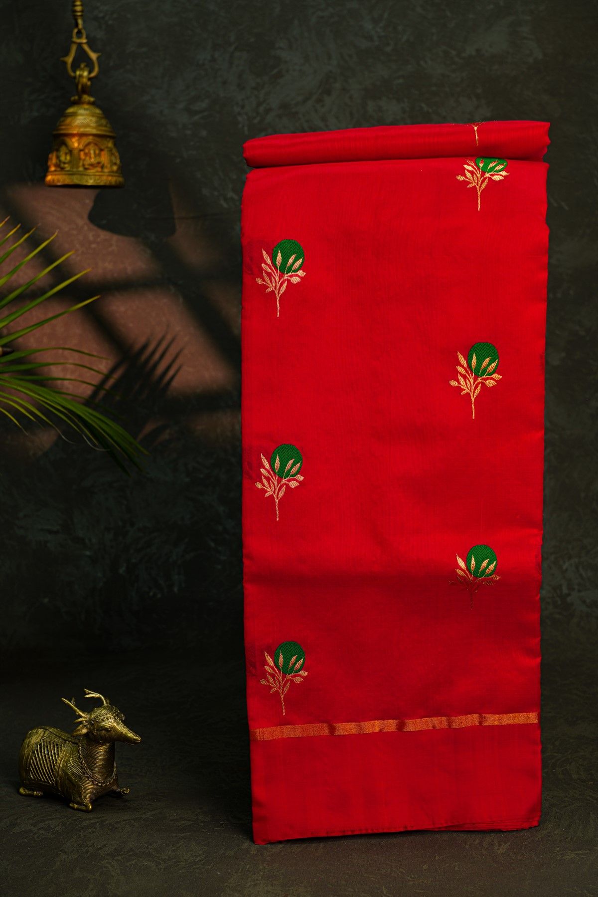 Chanderi Silk Red Saree With Floral Buttis Body