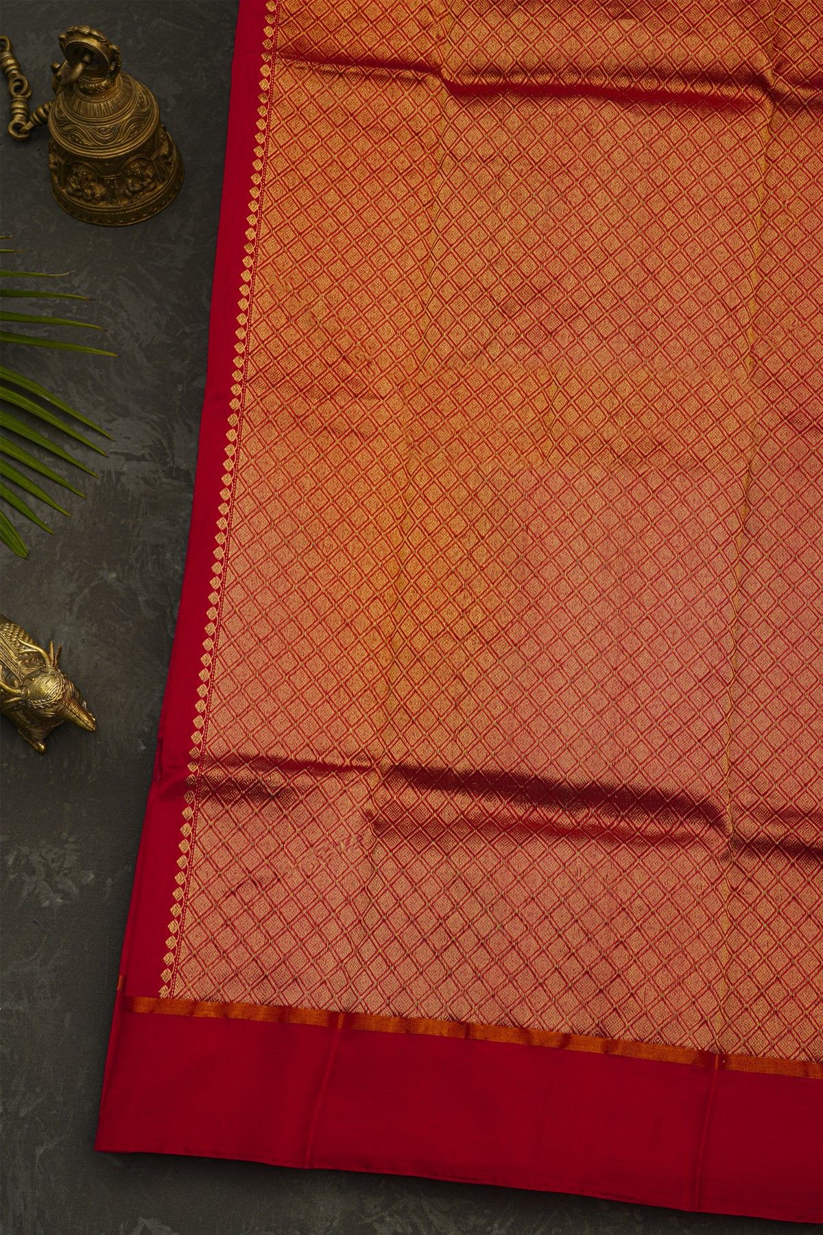 Chanderi Silk Red Saree With Floral Buttis Body