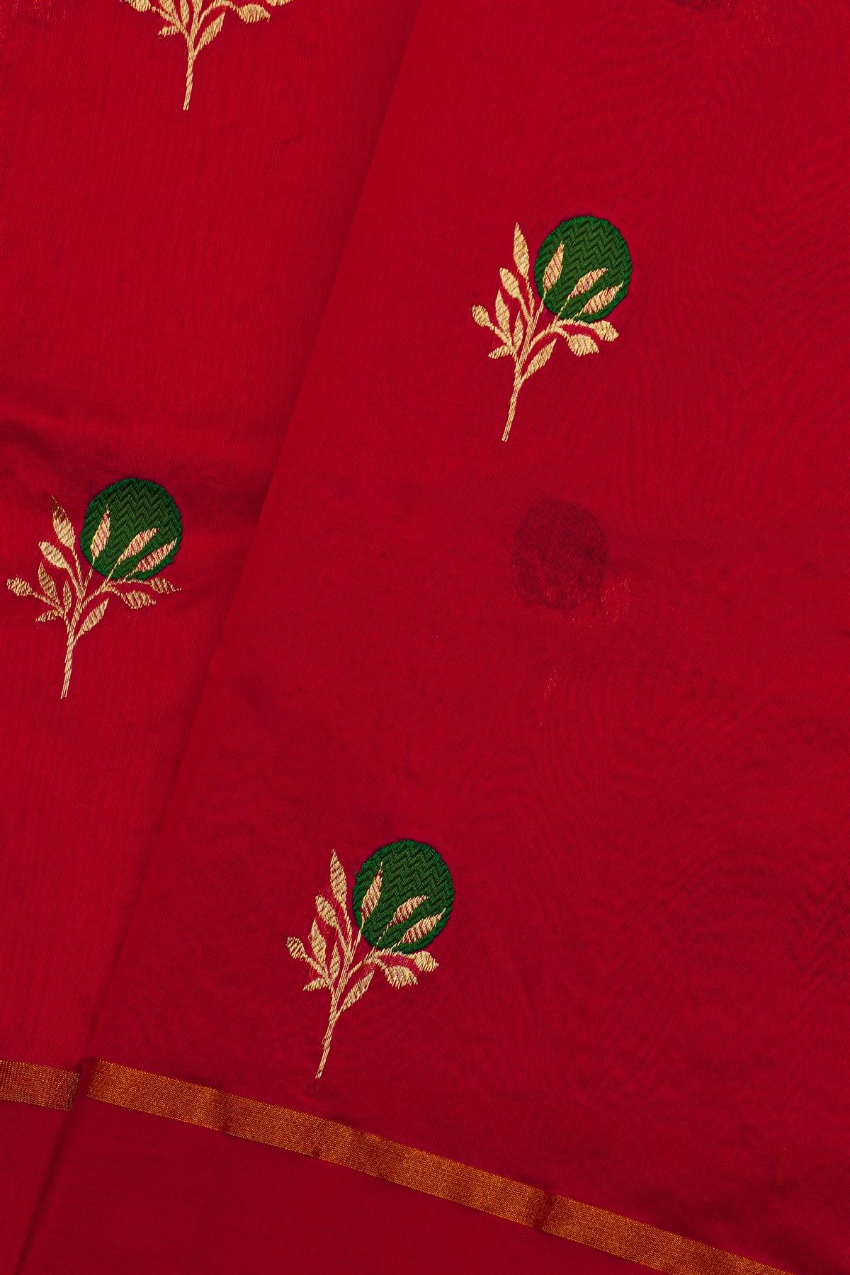 Chanderi Silk Red Saree With Floral Buttis Body