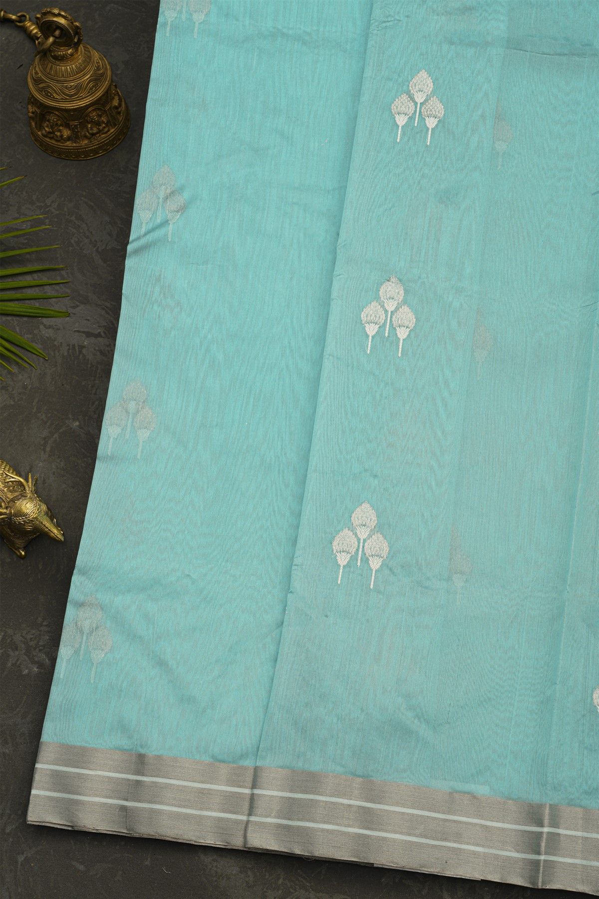 Chanderi Silk Sky Blue Saree With Floral Buttis Body