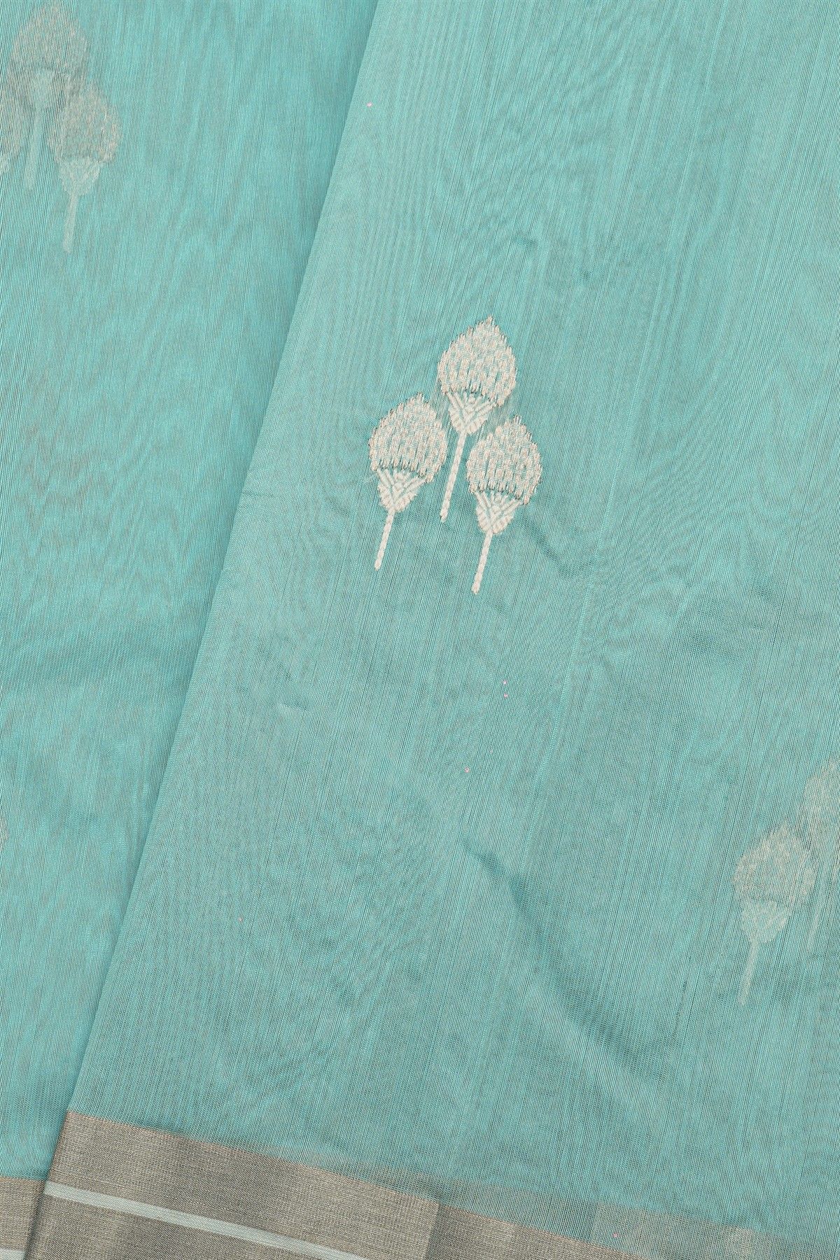 Chanderi Silk Sky Blue Saree With Floral Buttis Body