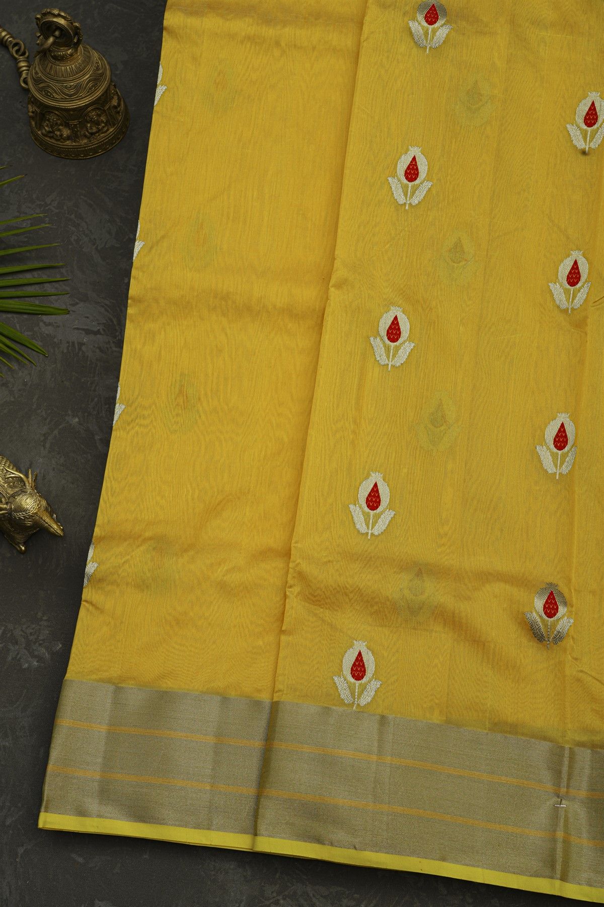 Chanderi Silk Yellow Saree With Kaddi Border