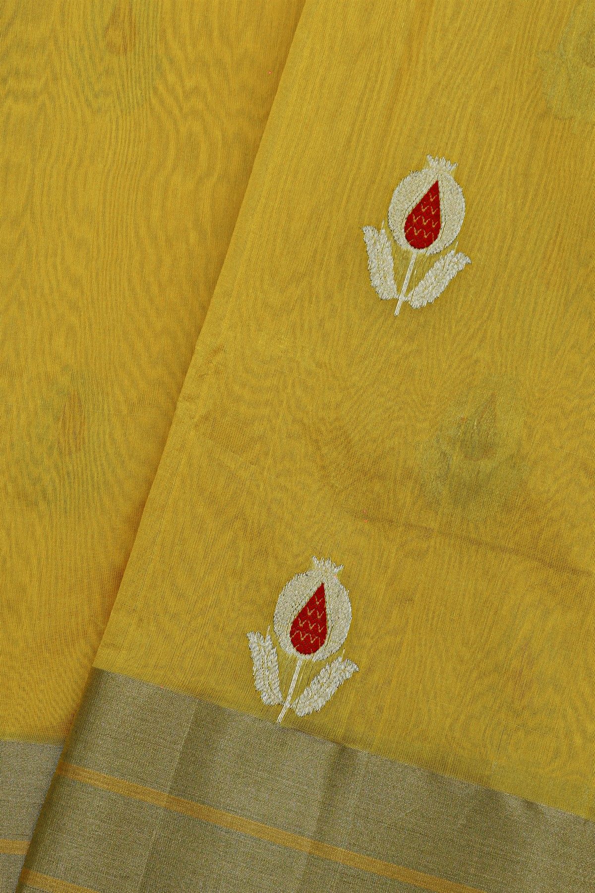 Chanderi Silk Yellow Saree With Kaddi Border