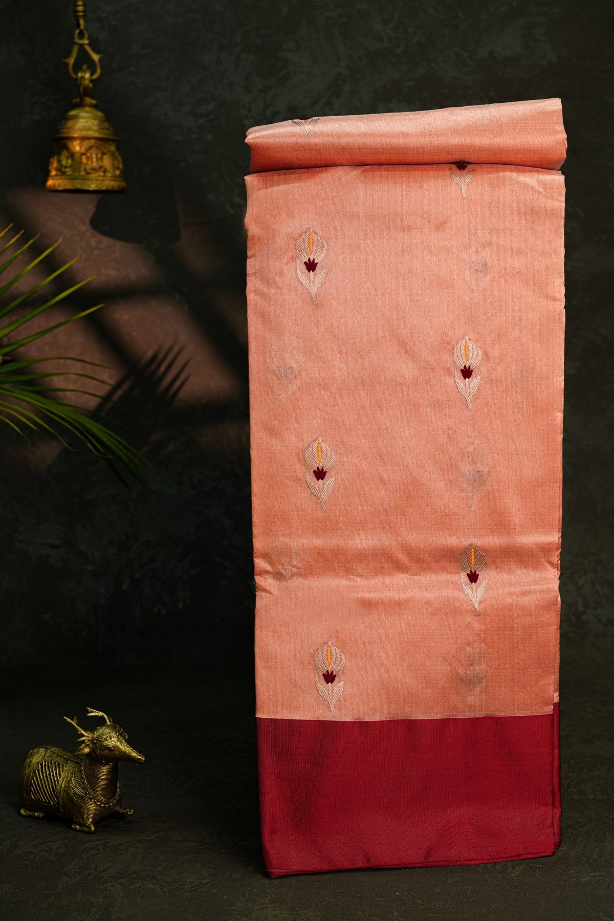 Chanderi Silk Peach Saree With Floral Buttis Body