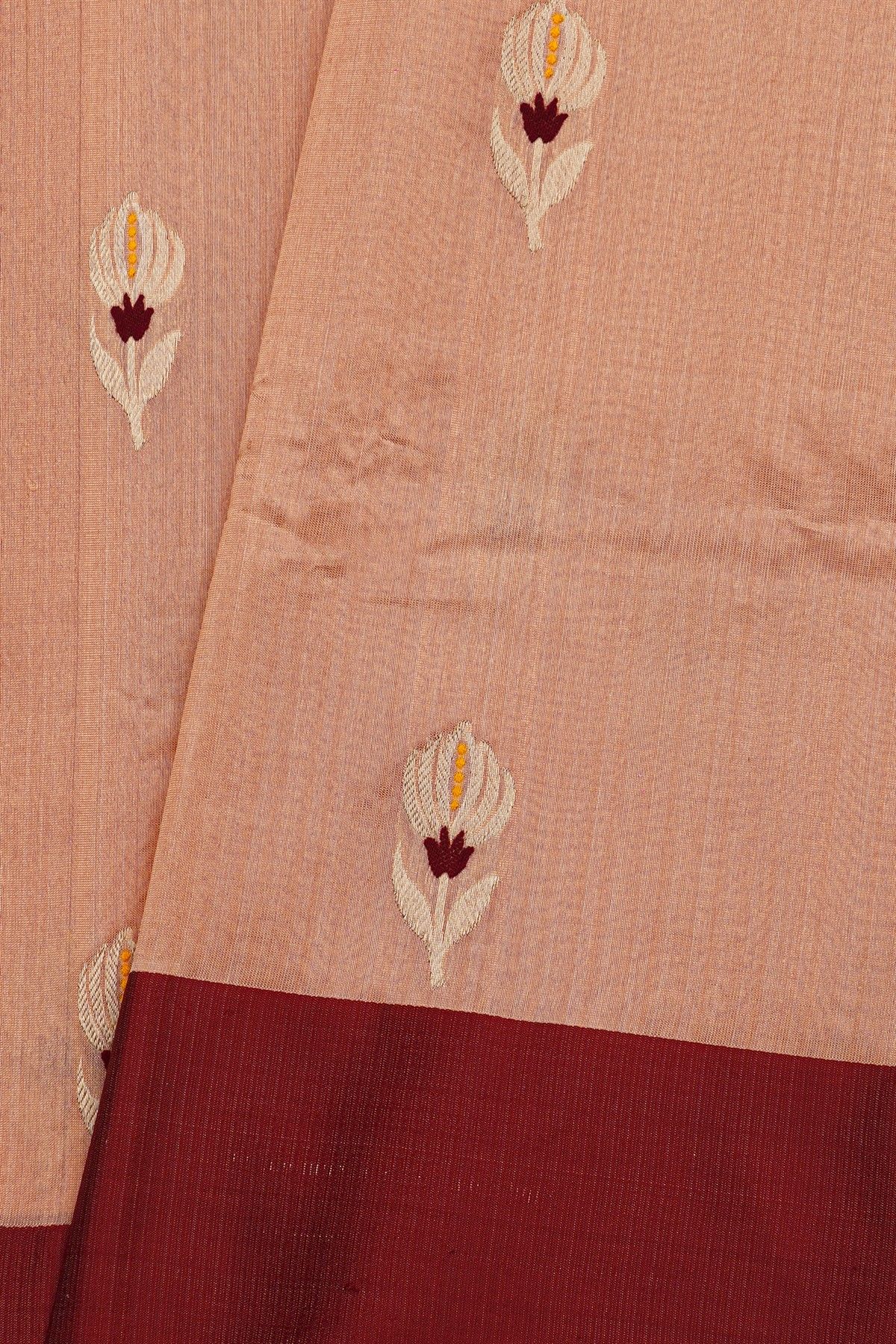Chanderi Silk Peach Saree With Floral Buttis Body
