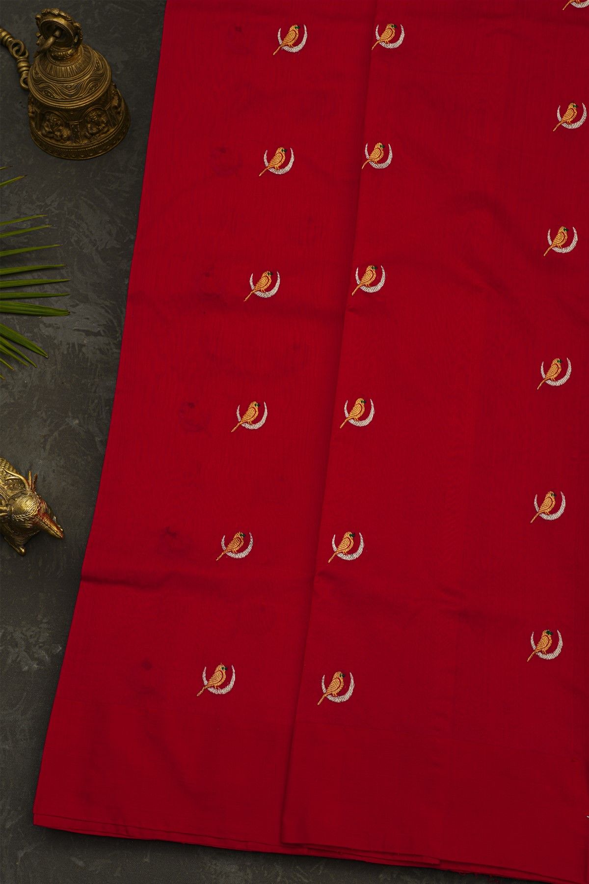 Chanderi Silk Red Saree With Bird Buttis Body