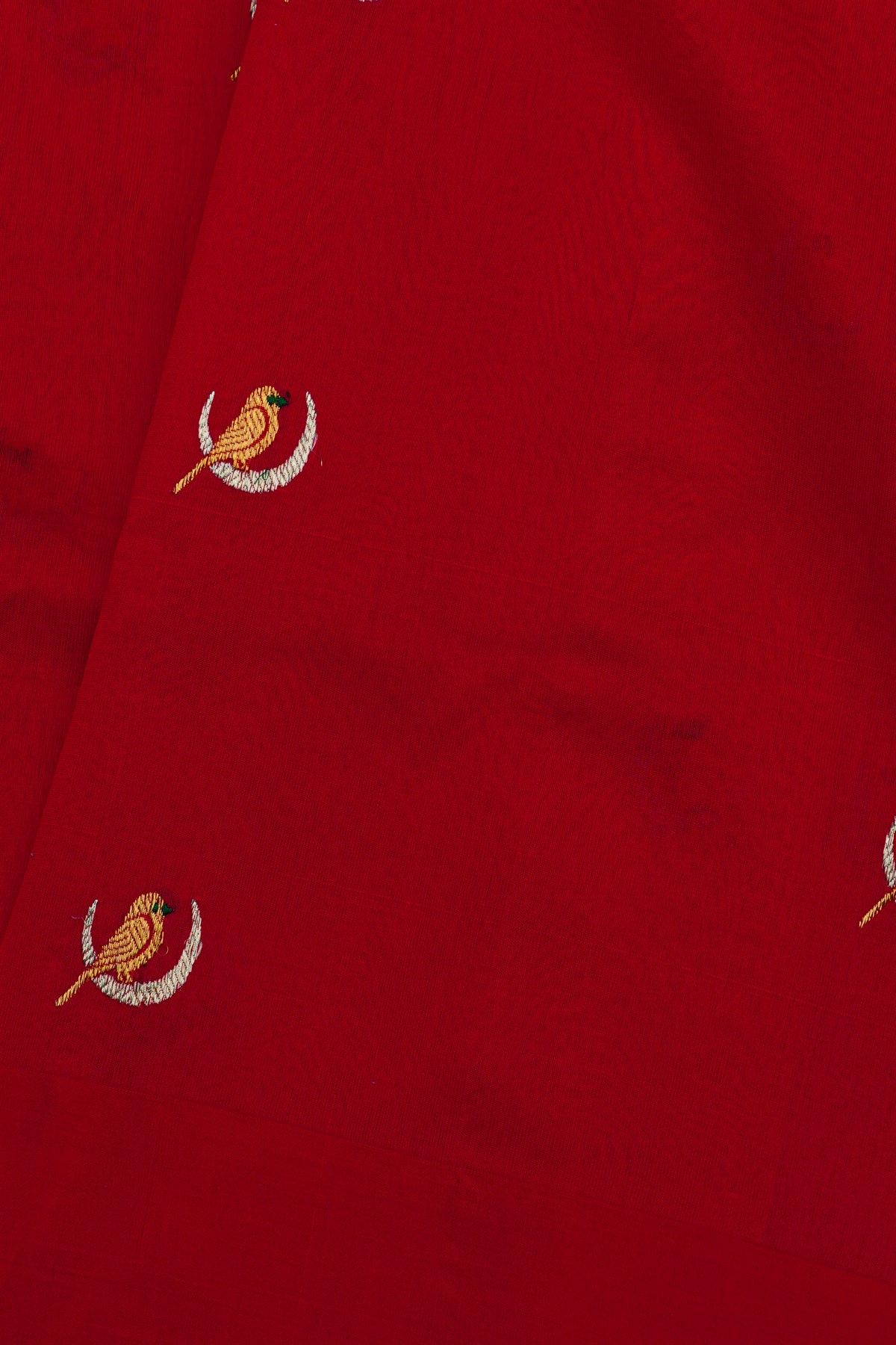 Chanderi Silk Red Saree With Bird Buttis Body