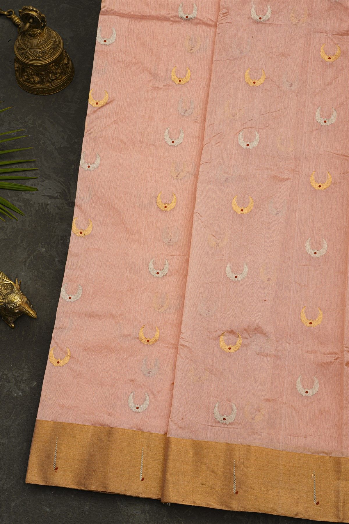 Chanderi Silk Peach Saree With Muniya Buttis Border