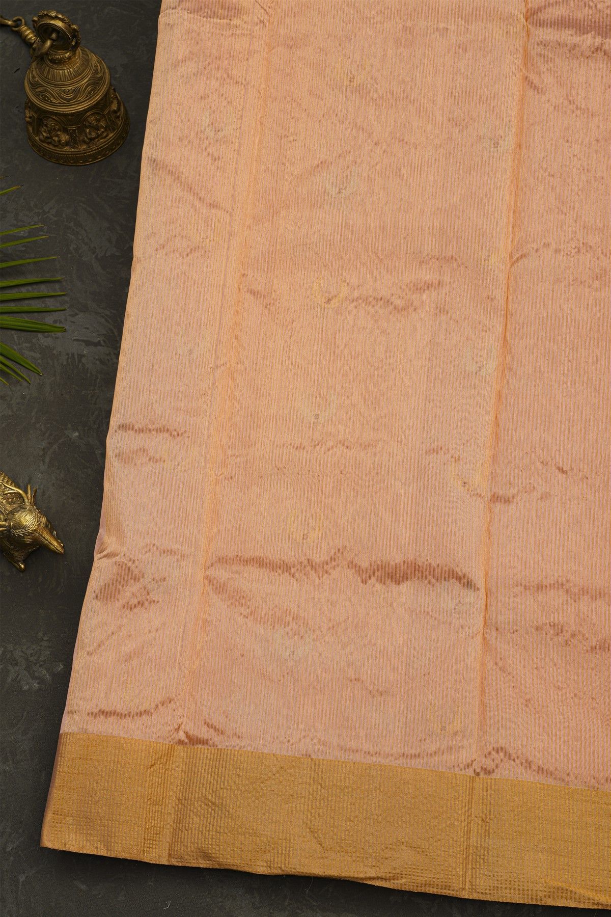 Chanderi Silk Peach Saree With Muniya Buttis Border