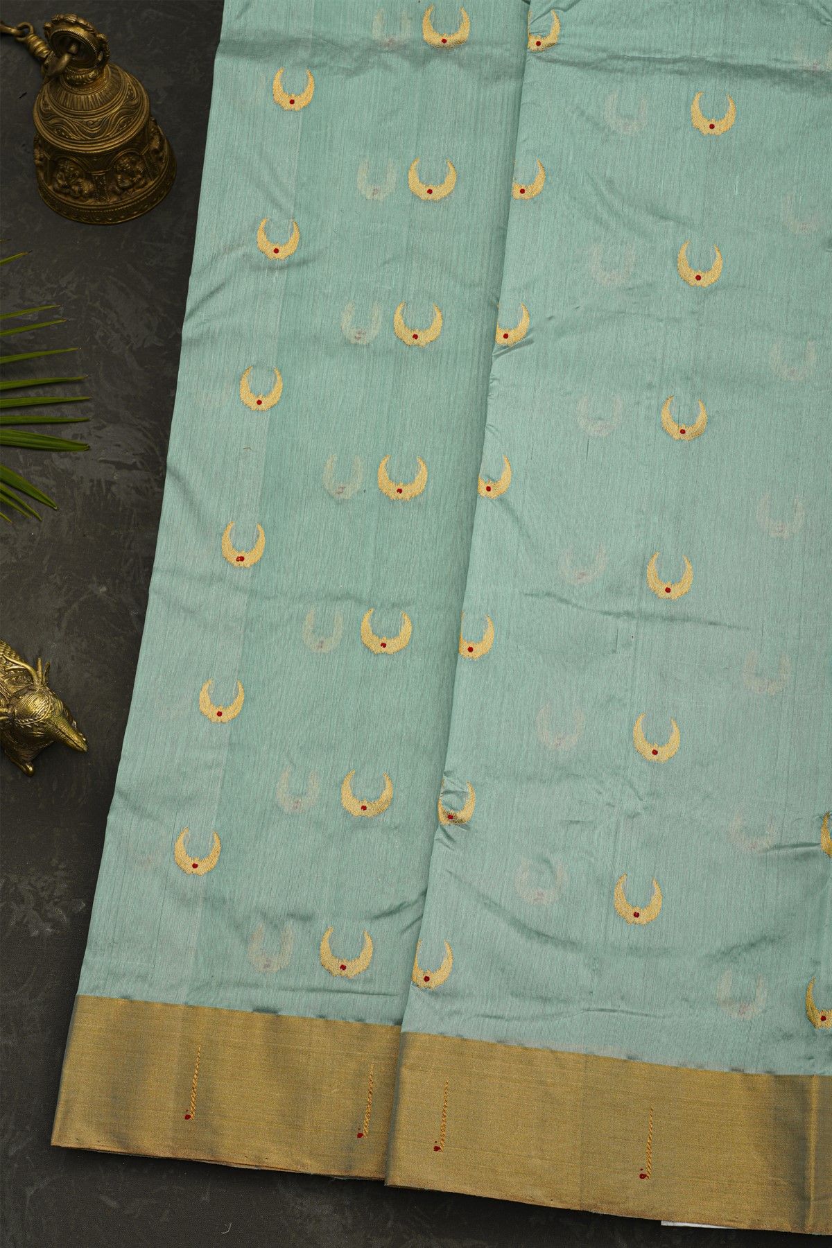 Chanderi Silk Sky Blue Saree With Muniya Buttis Border