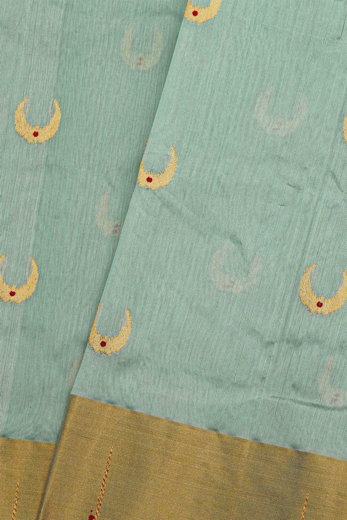 Chanderi Silk Sky Blue Saree With Muniya Buttis Border
