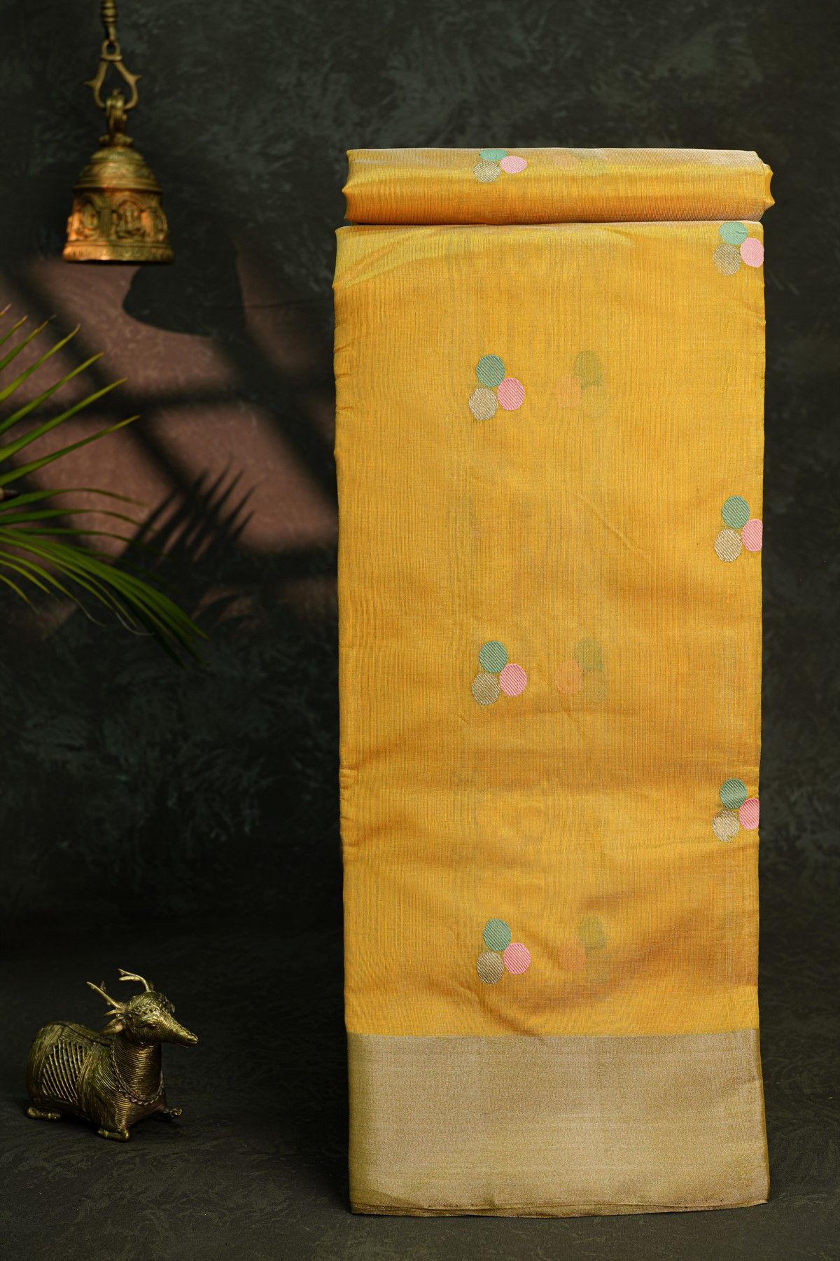 Chanderi Silk Yellow Saree With Kaddi Border