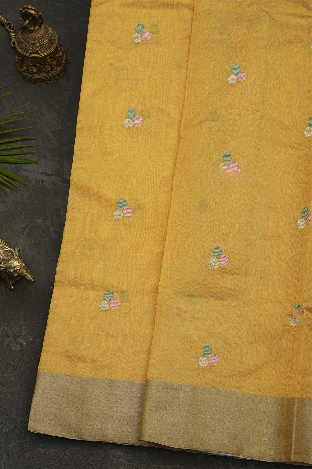 Chanderi Silk Yellow Saree With Kaddi Border