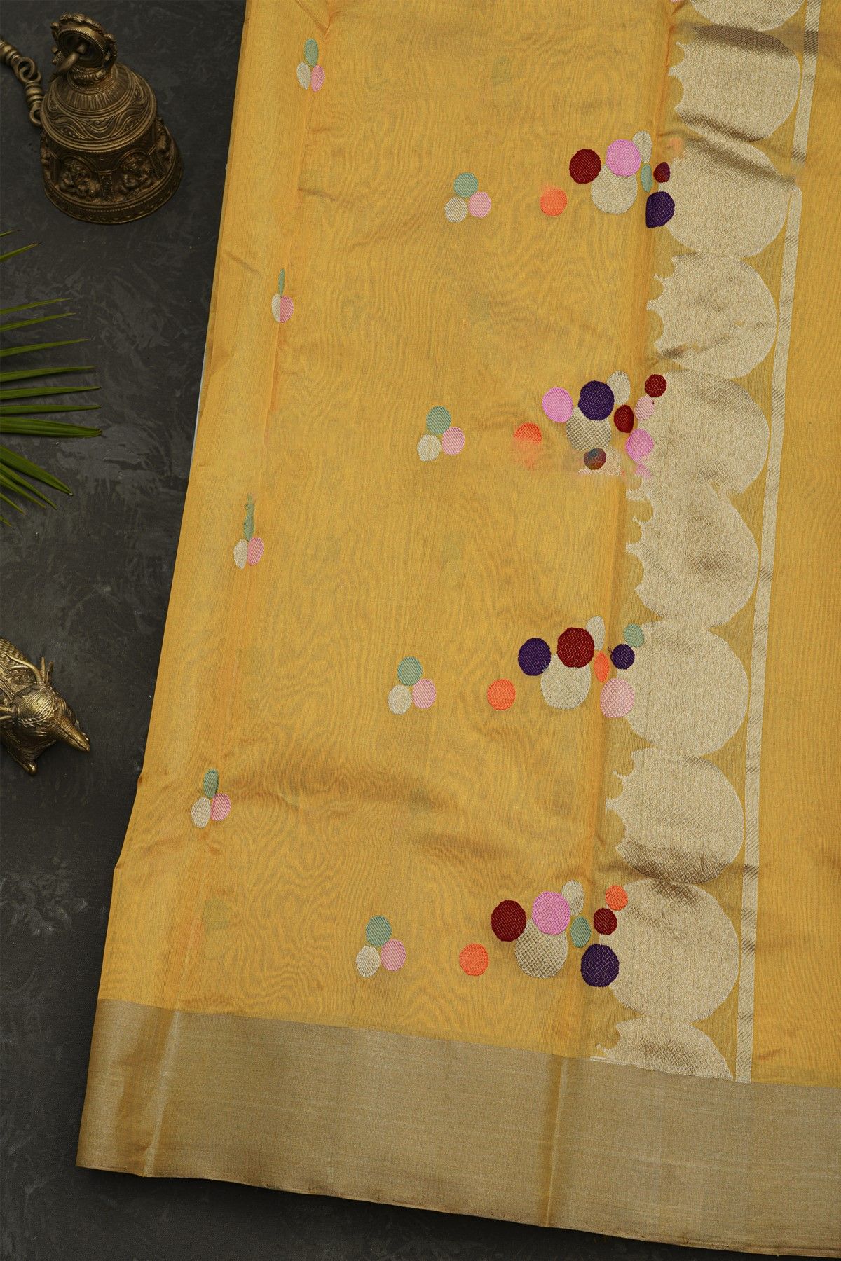 Chanderi Silk Yellow Saree With Kaddi Border