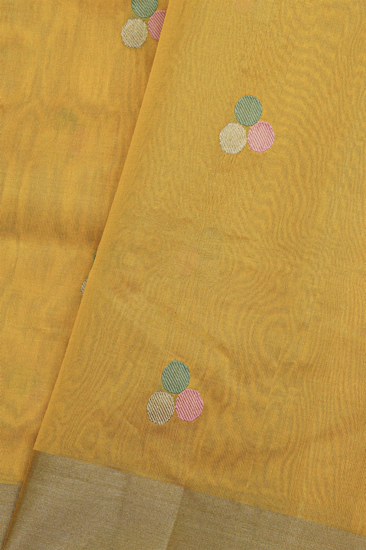 Chanderi Silk Yellow Saree With Kaddi Border