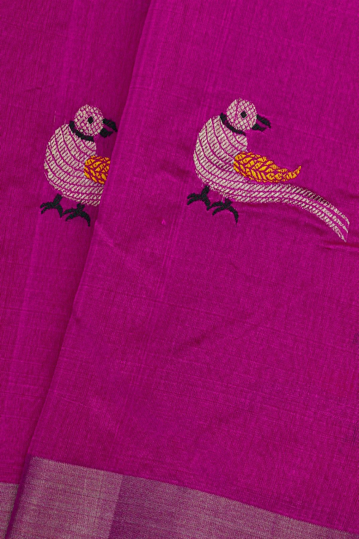 Chanderi Silk Rani Pink Saree With Bird Buttis Body