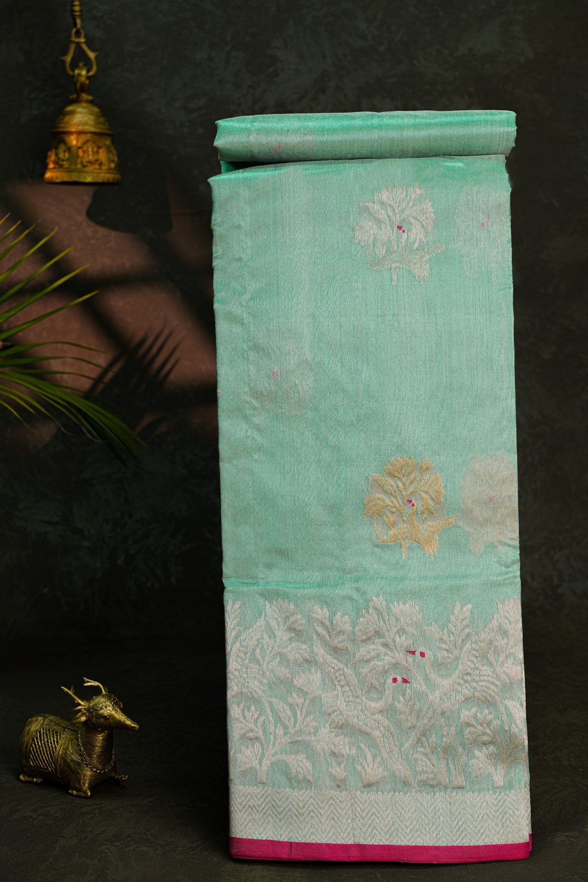 Chanderi Silk Sky Blue Saree With Florals Body