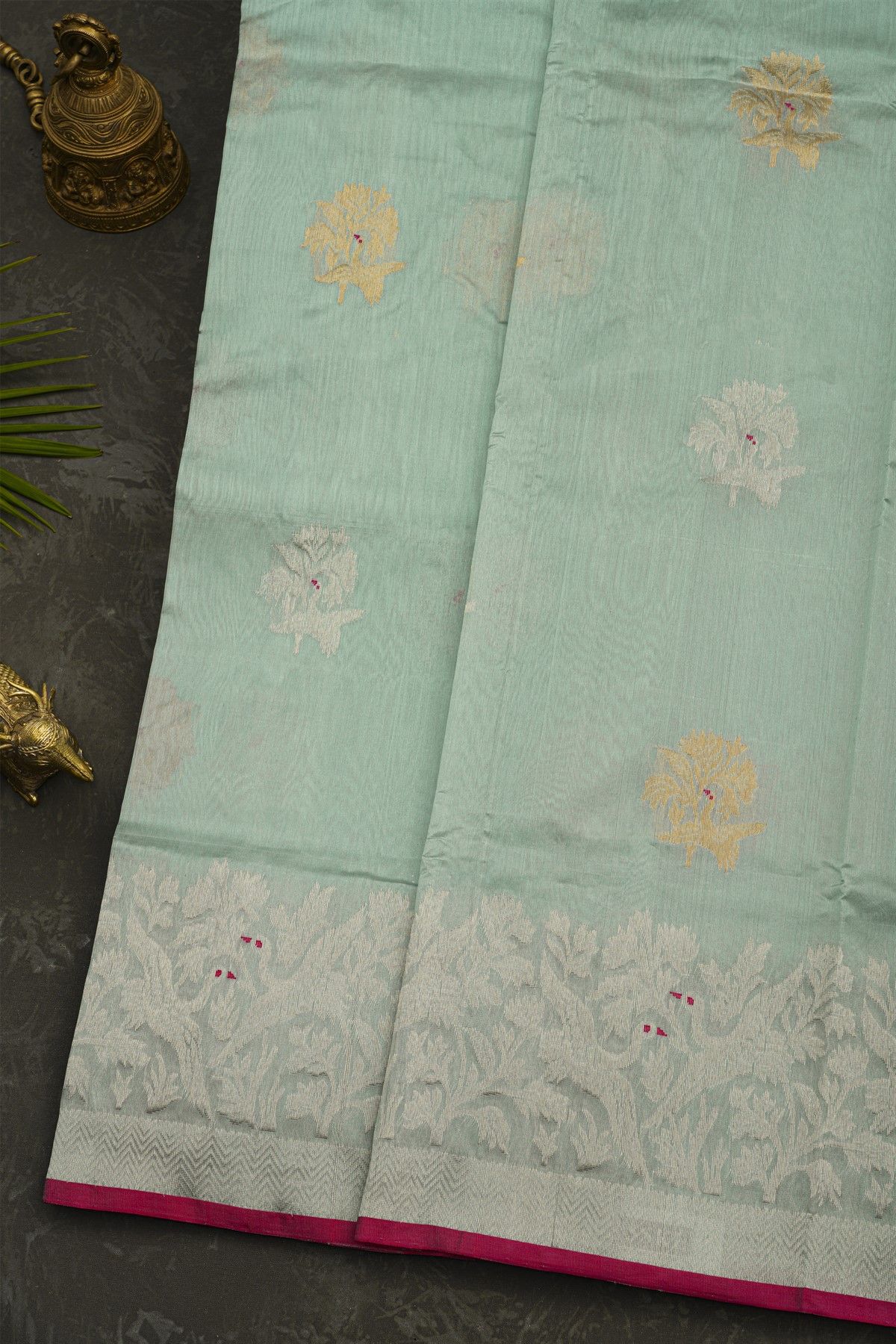 Chanderi Silk Sky Blue Saree With Florals Body