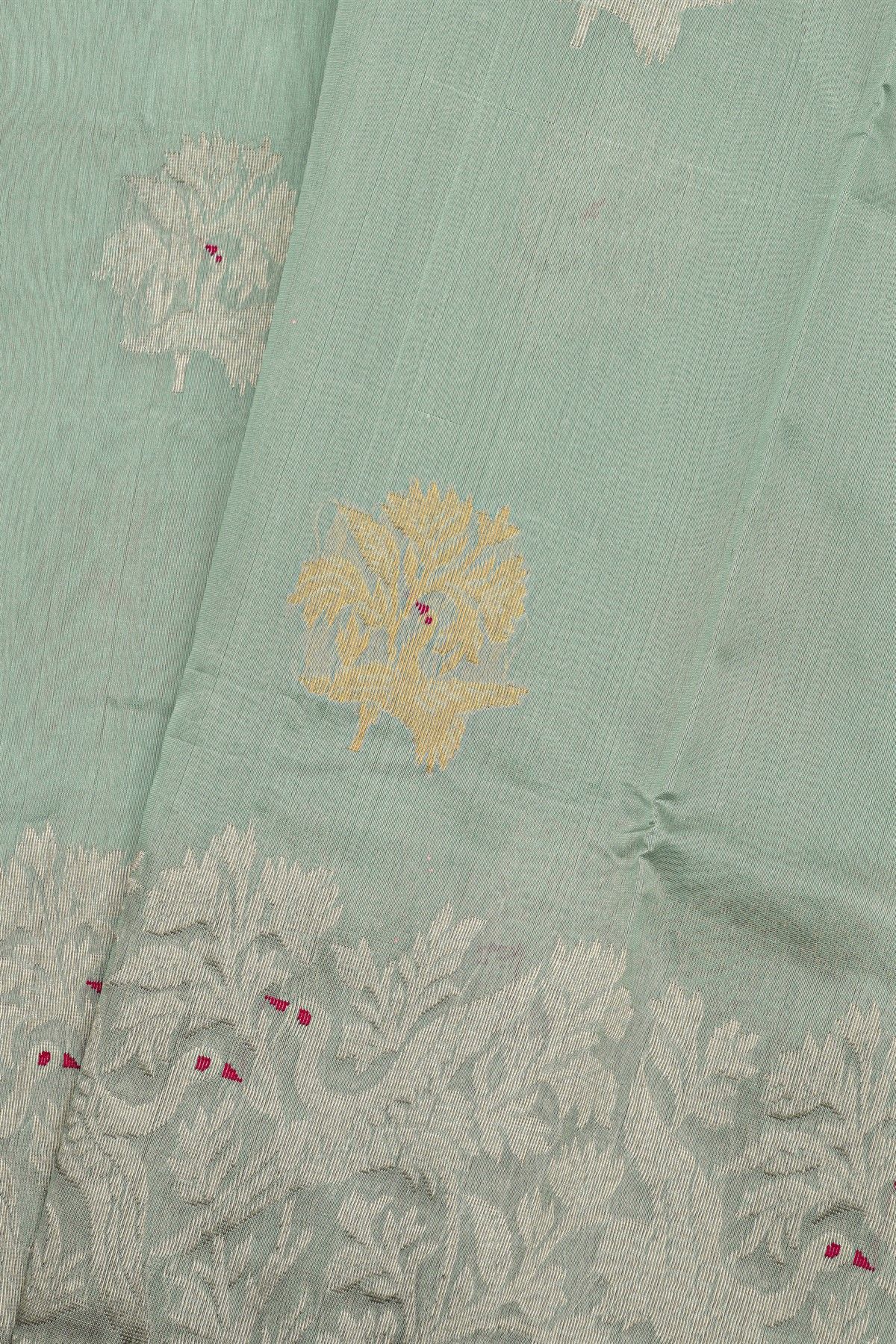 Chanderi Silk Sky Blue Saree With Florals Body