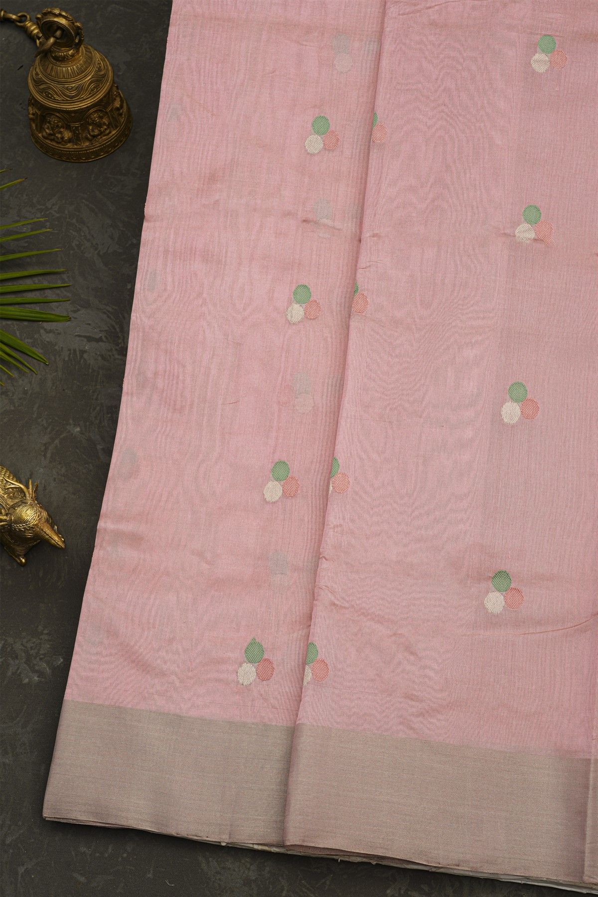 Chanderi Silk Baby Pink Saree With Circle Buttis Body