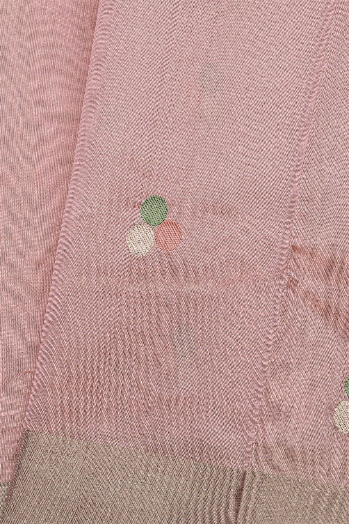 Chanderi Silk Baby Pink Saree With Circle Buttis Body