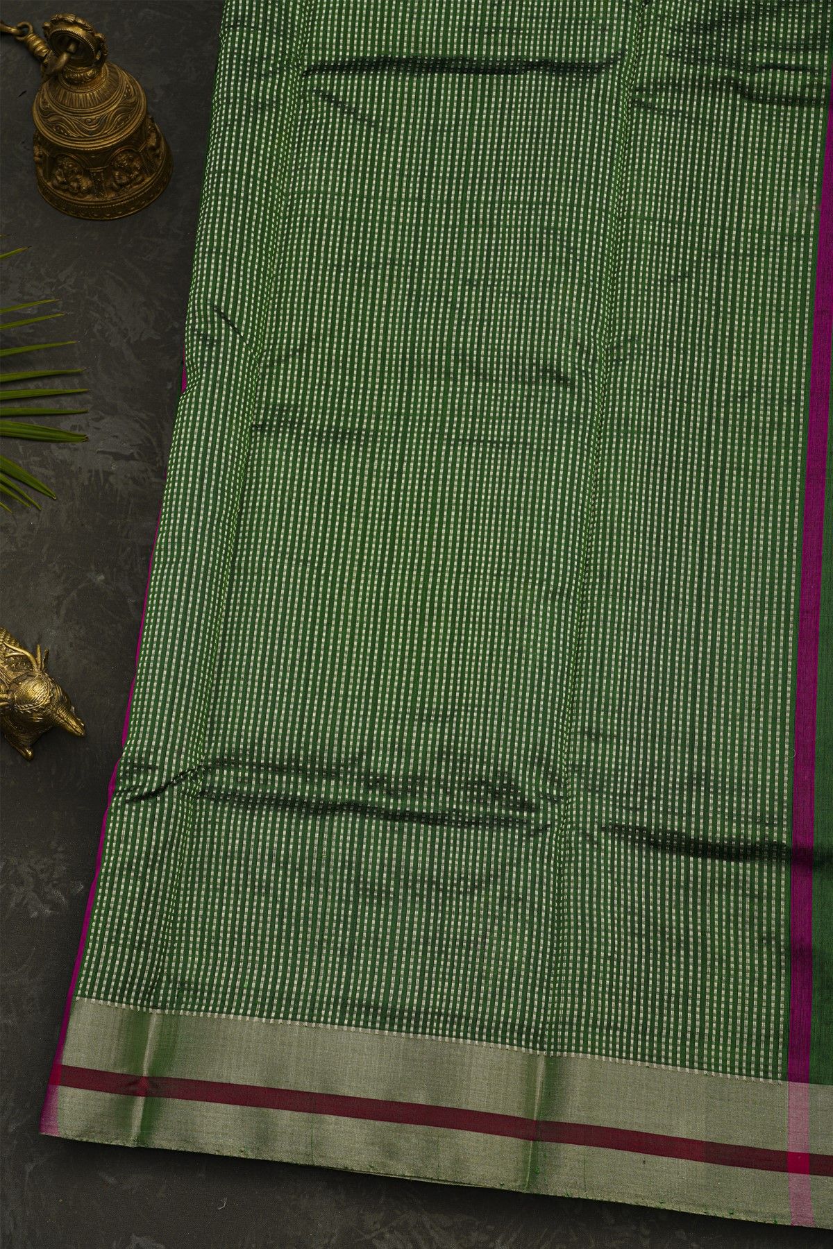 Chanderi Silk Bottle Green Saree With Pichwai Buttis Body