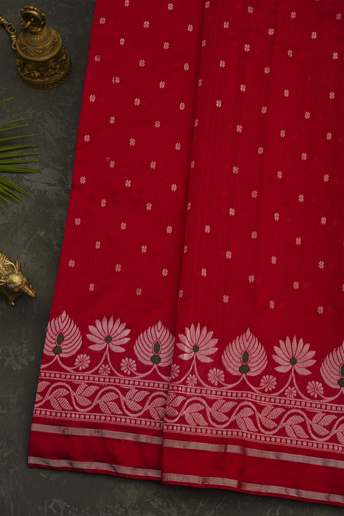 Chanderi Silk Red Saree With Florals And Buttis Body