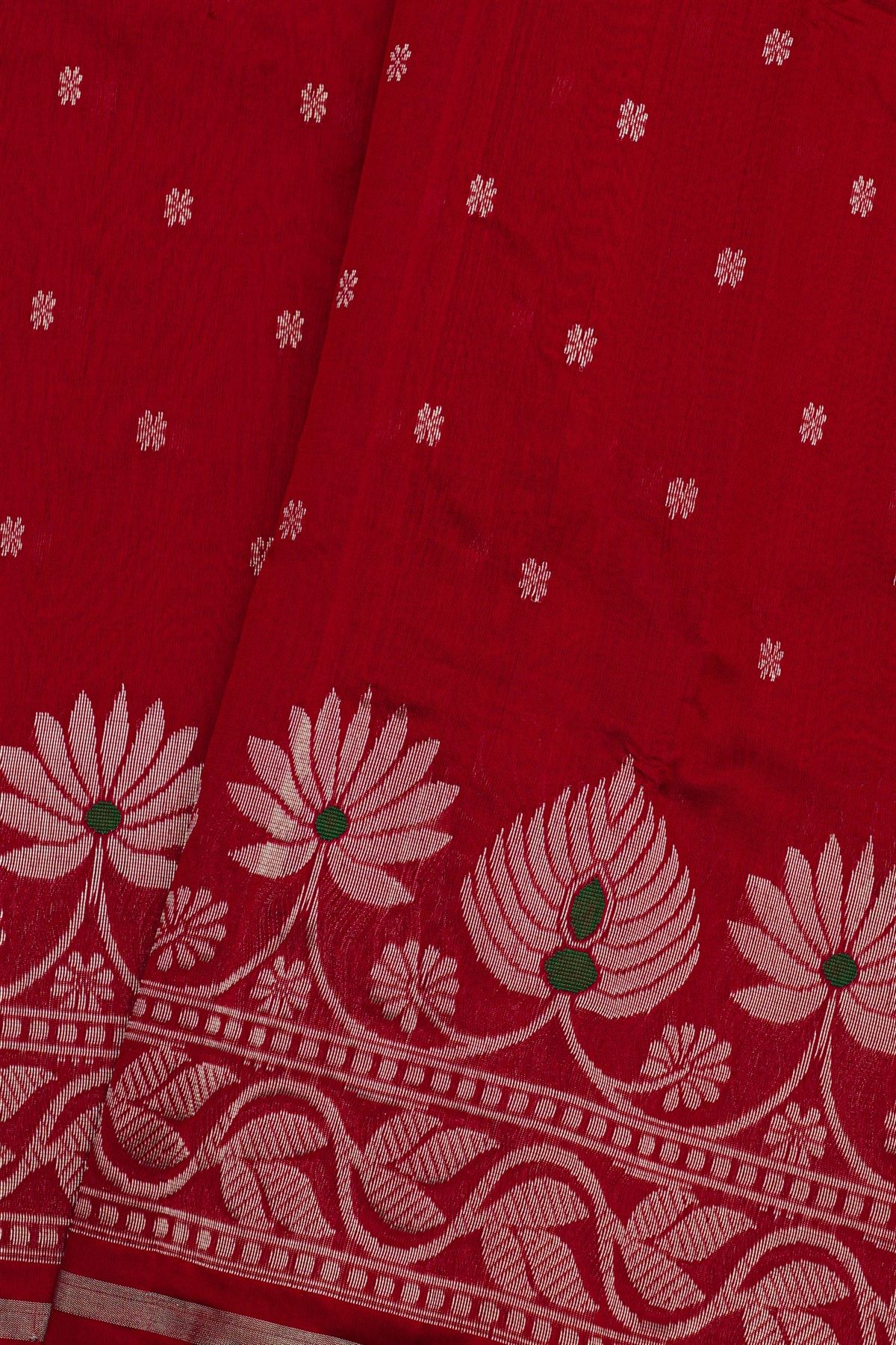 Chanderi Silk Red Saree With Florals And Buttis Body
