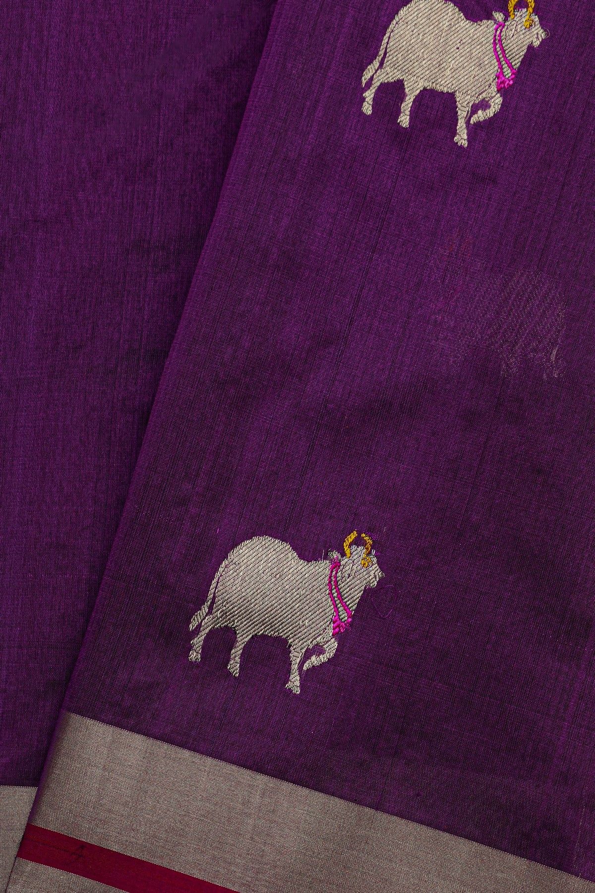 Chanderi Silk Purple Saree With Pichwai Buttis Body