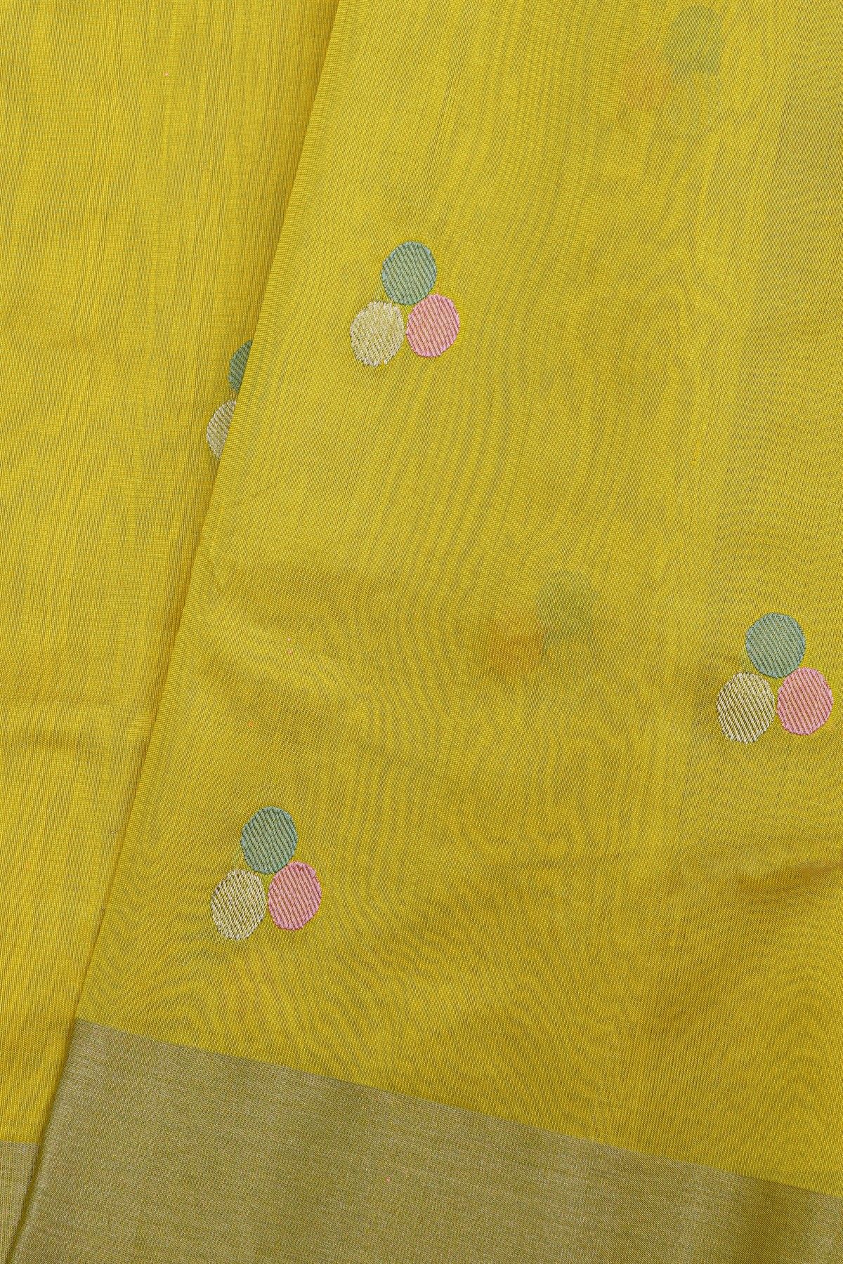 Chanderi Silk Yellow Saree With Circle Buttis Body