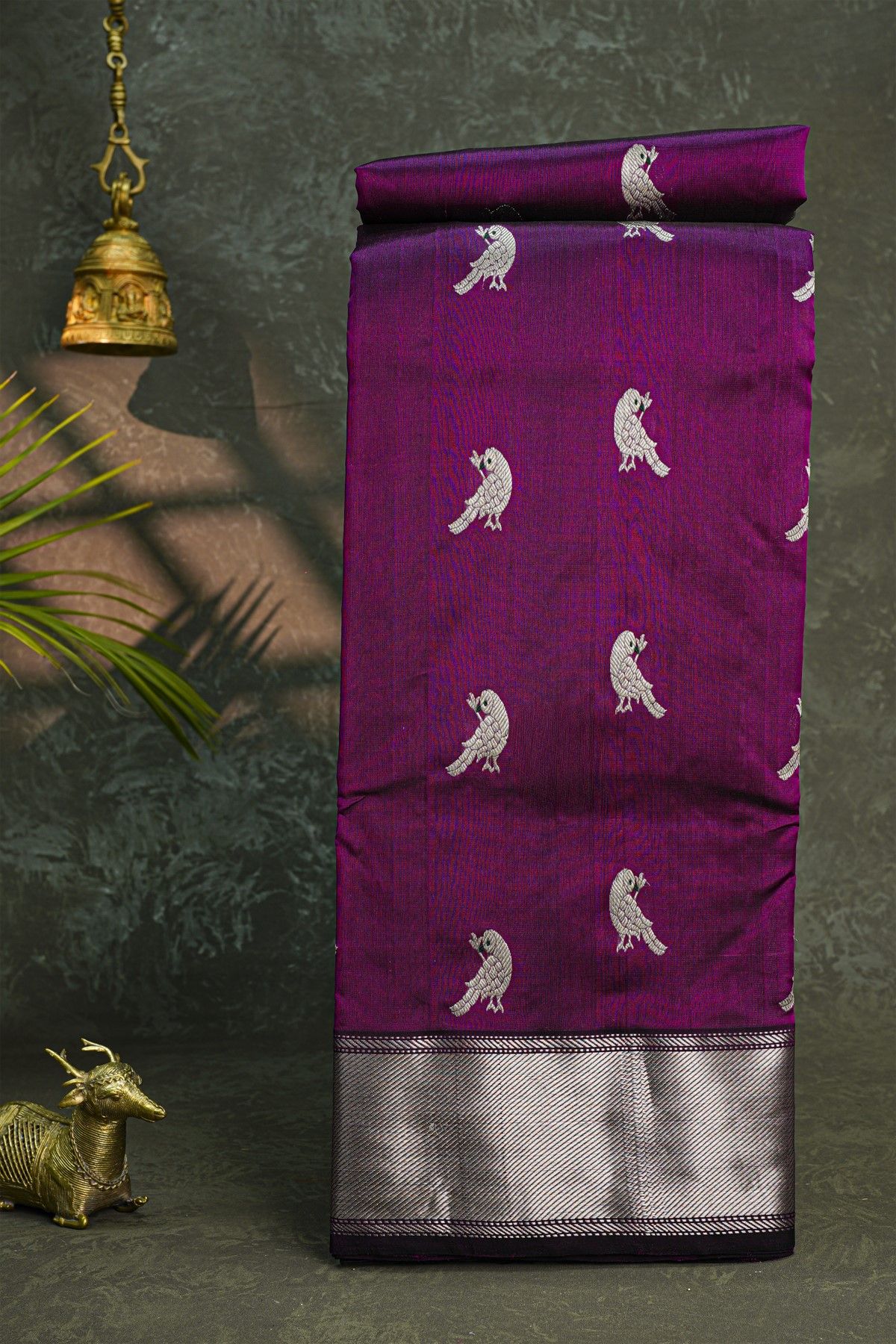 Chanderi Silk Purple Saree With Bird Buttis Body