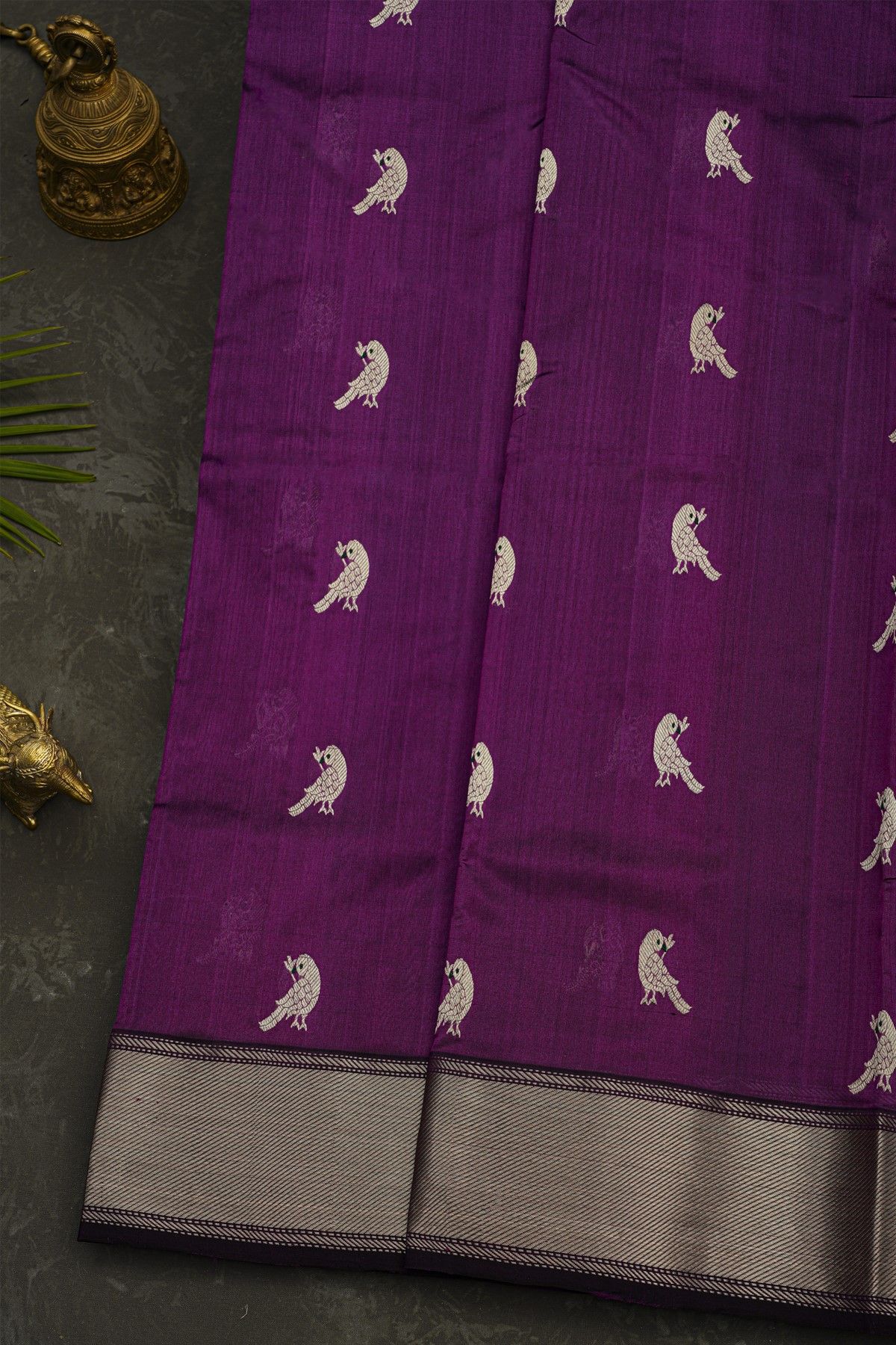 Chanderi Silk Purple Saree With Bird Buttis Body