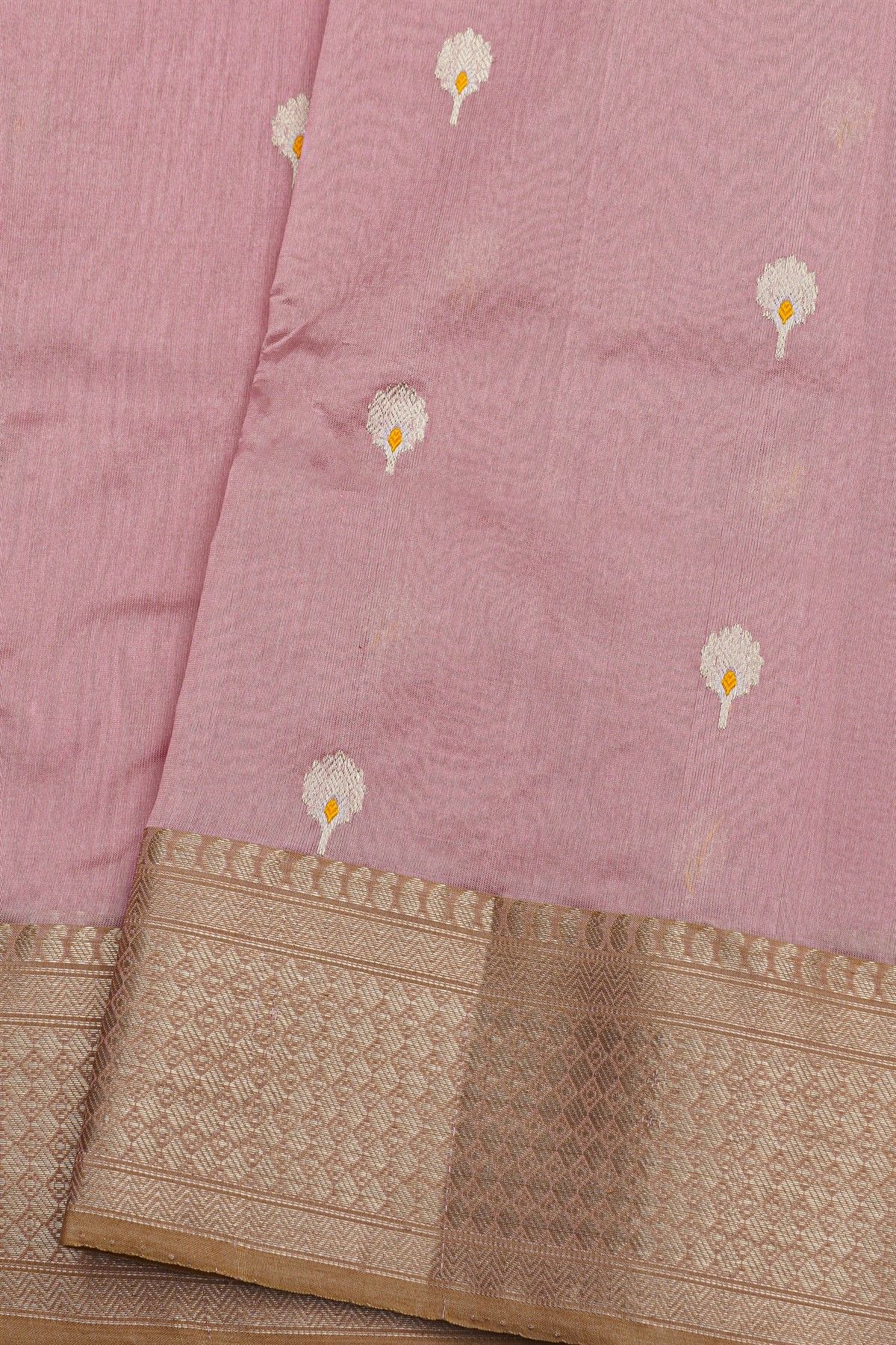 Chanderi Silk Baby Pink Saree With Floral Buttis Body