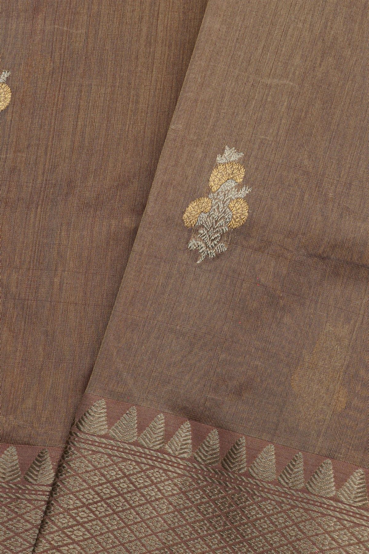 Chanderi Silk Light Grey Saree With Floral Buttis Body