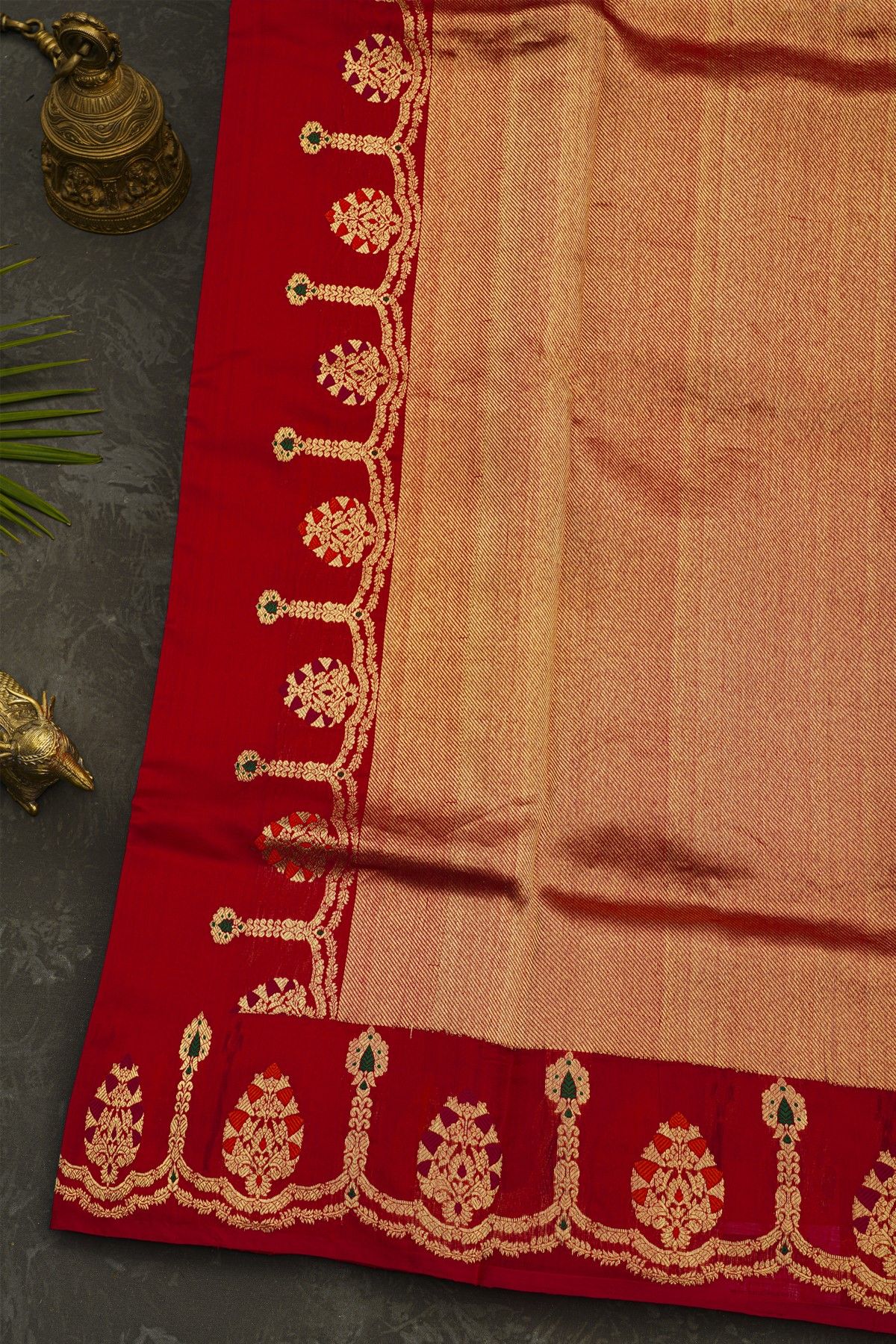 Chanderi Silk Red Saree With Florals And Leaves Jaal Border