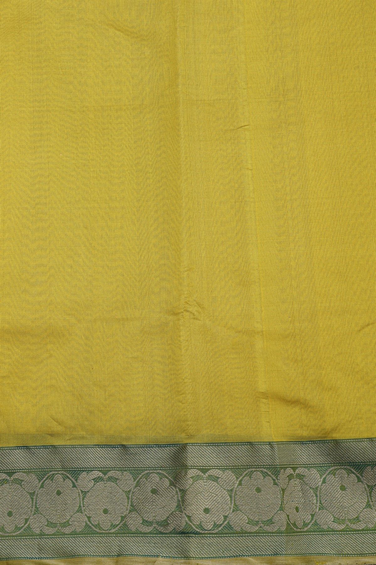 Chanderi Silk Yellow Saree With Florals And Leaves Jaal Border