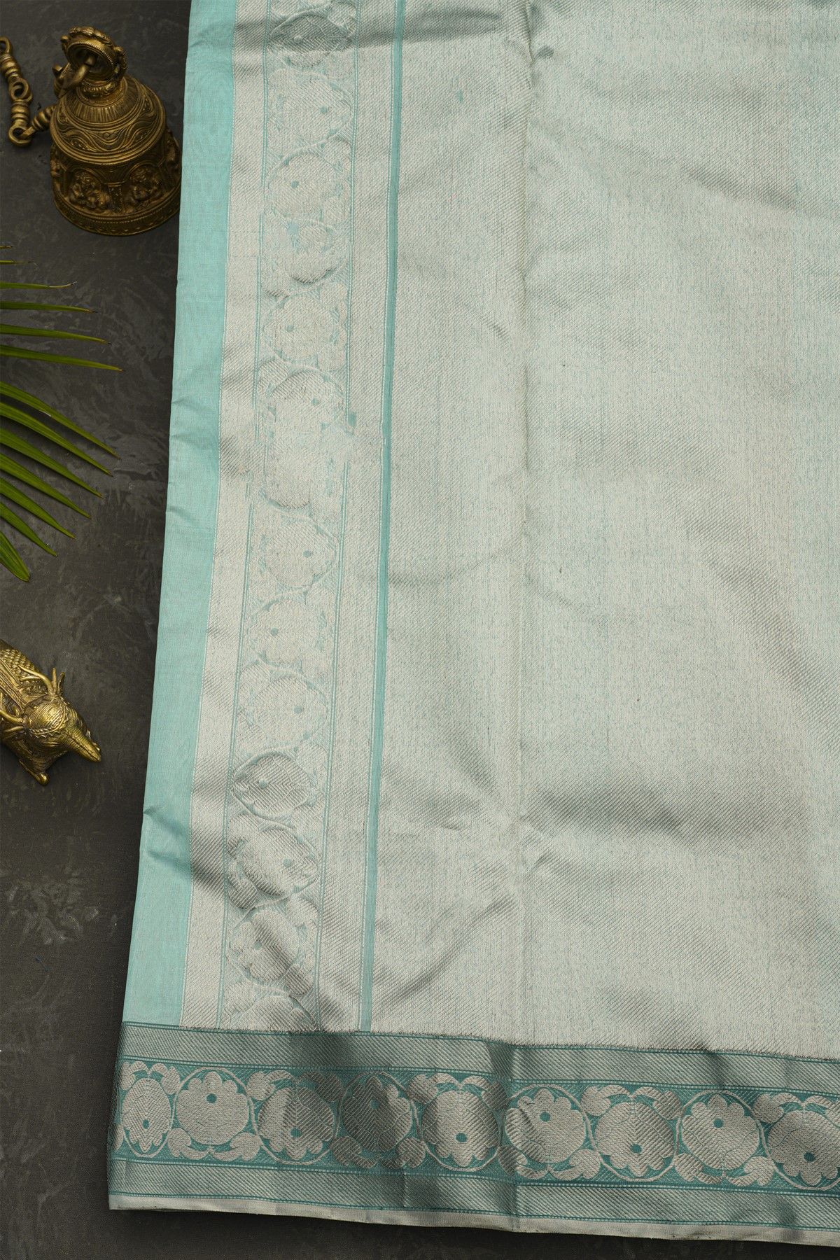 Chanderi Silk Sky Blue Saree With Florals And Leaves Jaal Border