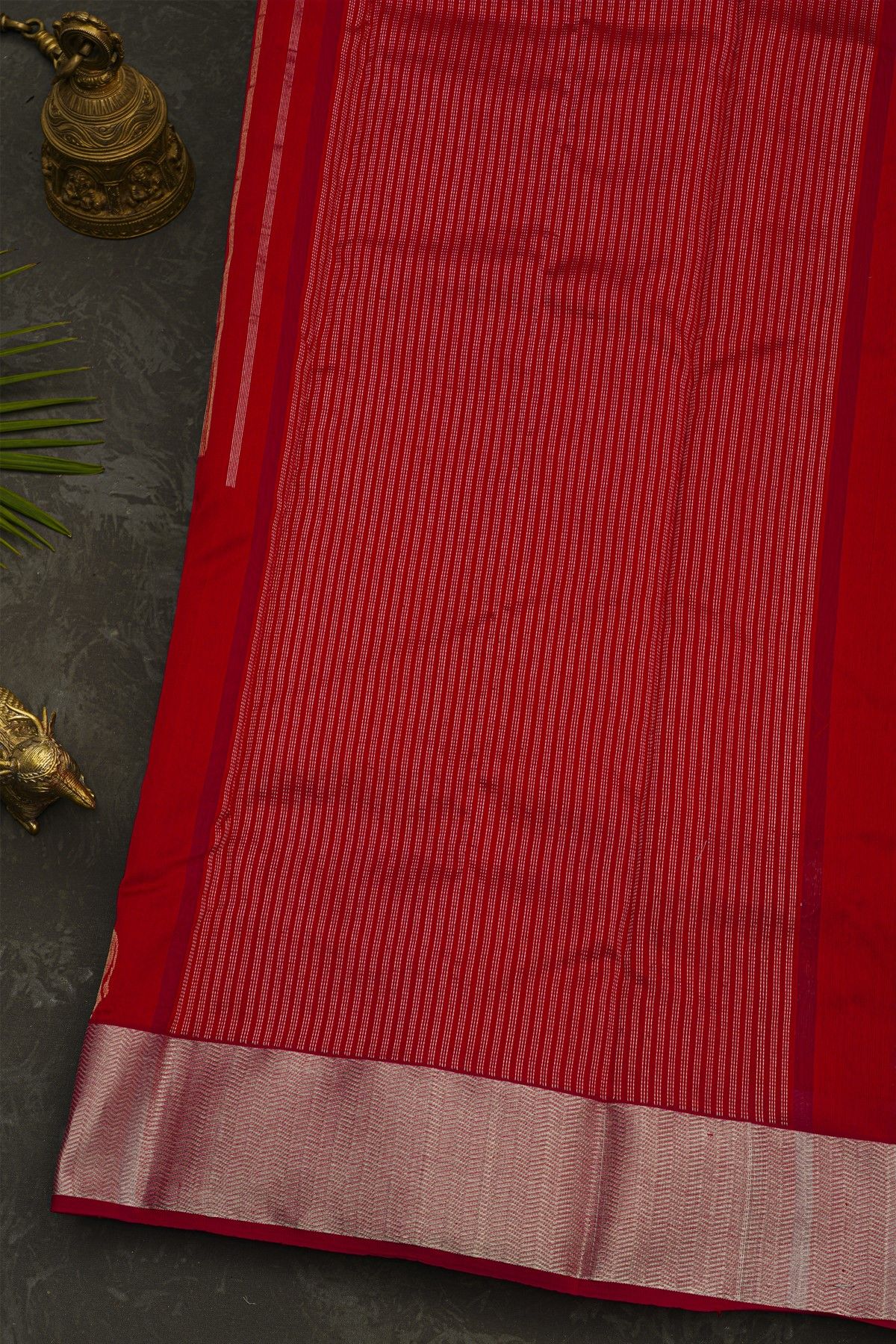 Chanderi Silk Red Saree With Florals And Pichwai Cows Body