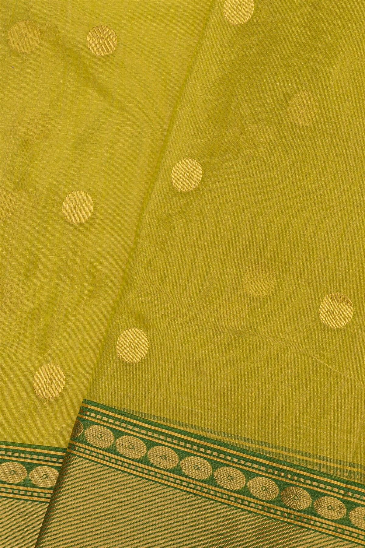 Chanderi Silk Mustard Yellow Saree With Rudraksha Buttis Body