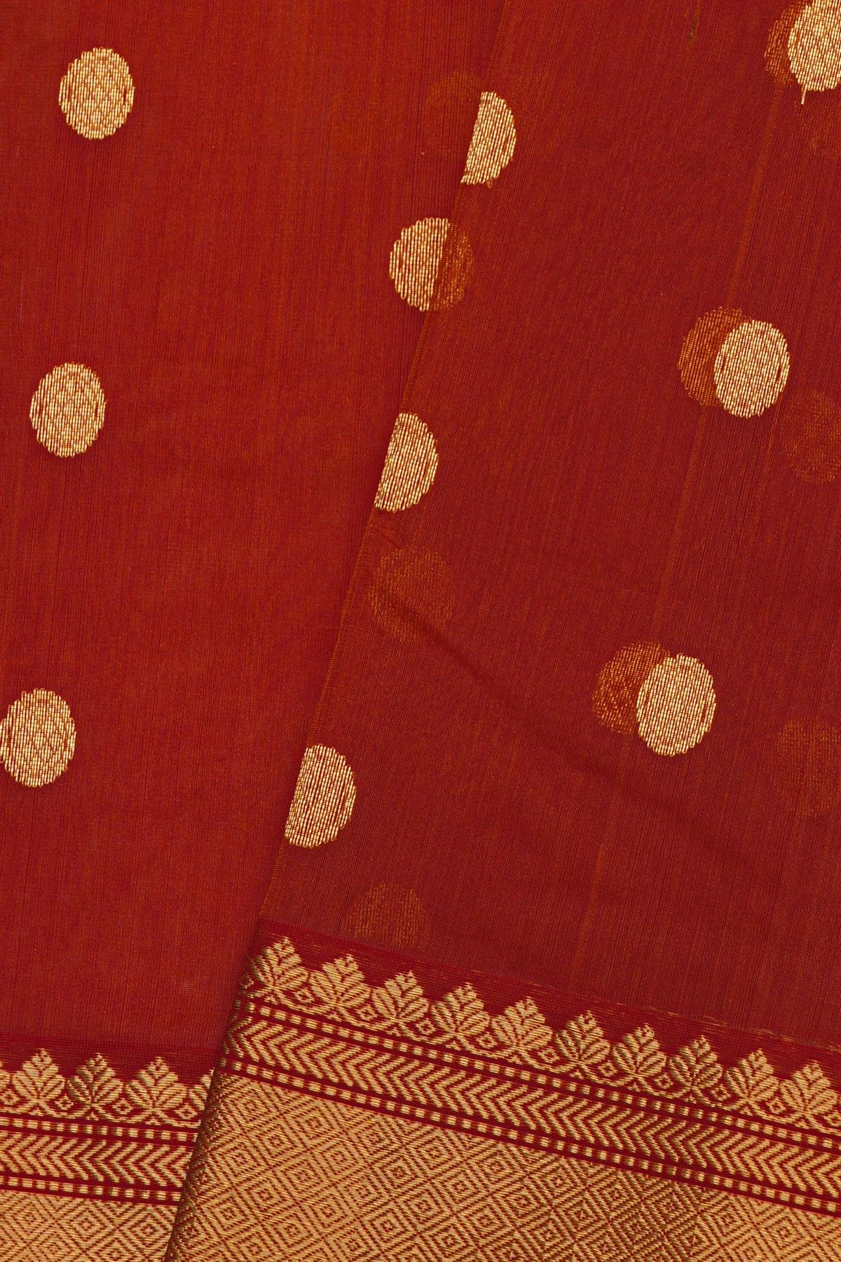 Chanderi Silk Red Saree With Diamonds And Florals In Zari Border