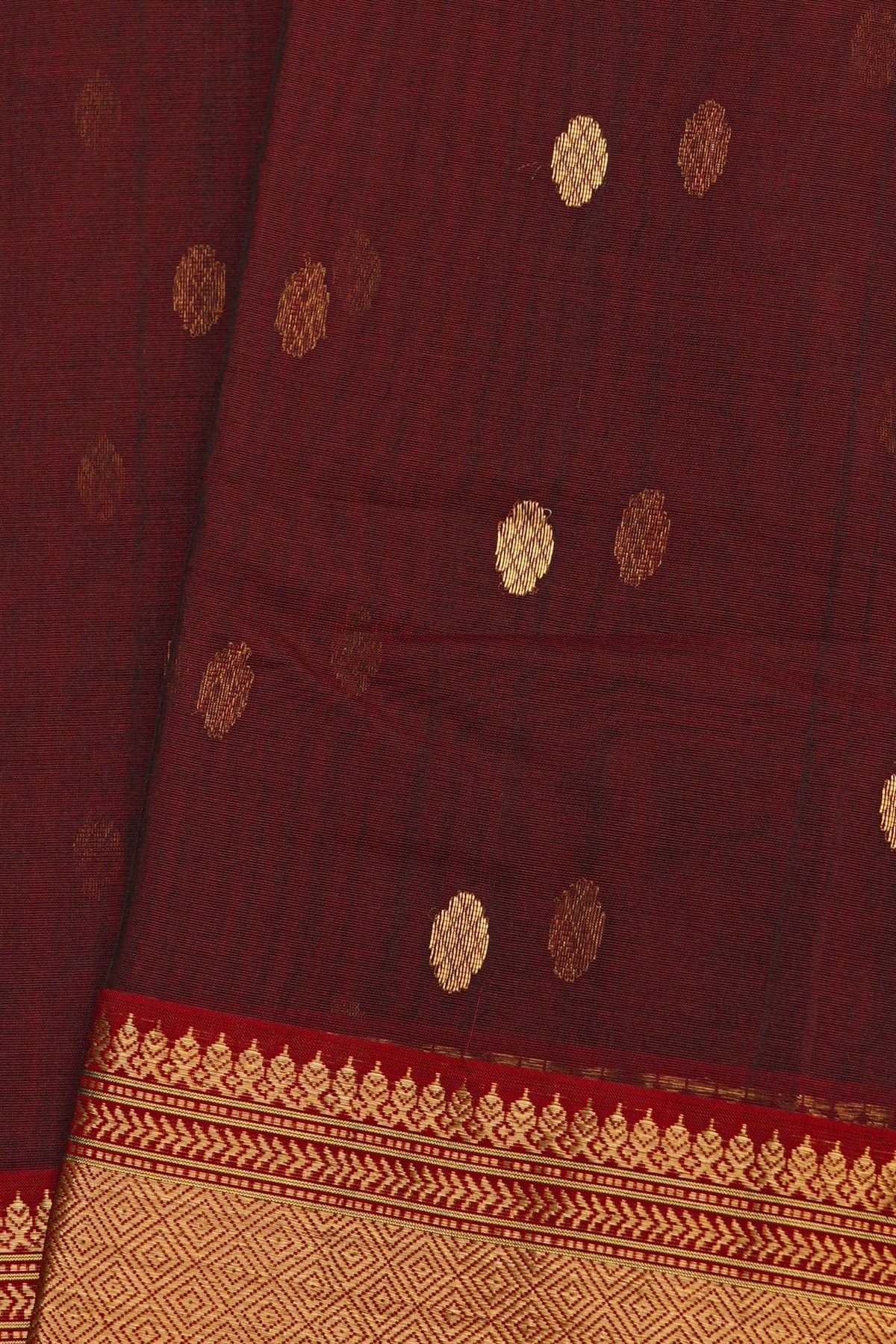 Chanderi Silk Maroon Saree With Florals And Buttis Body