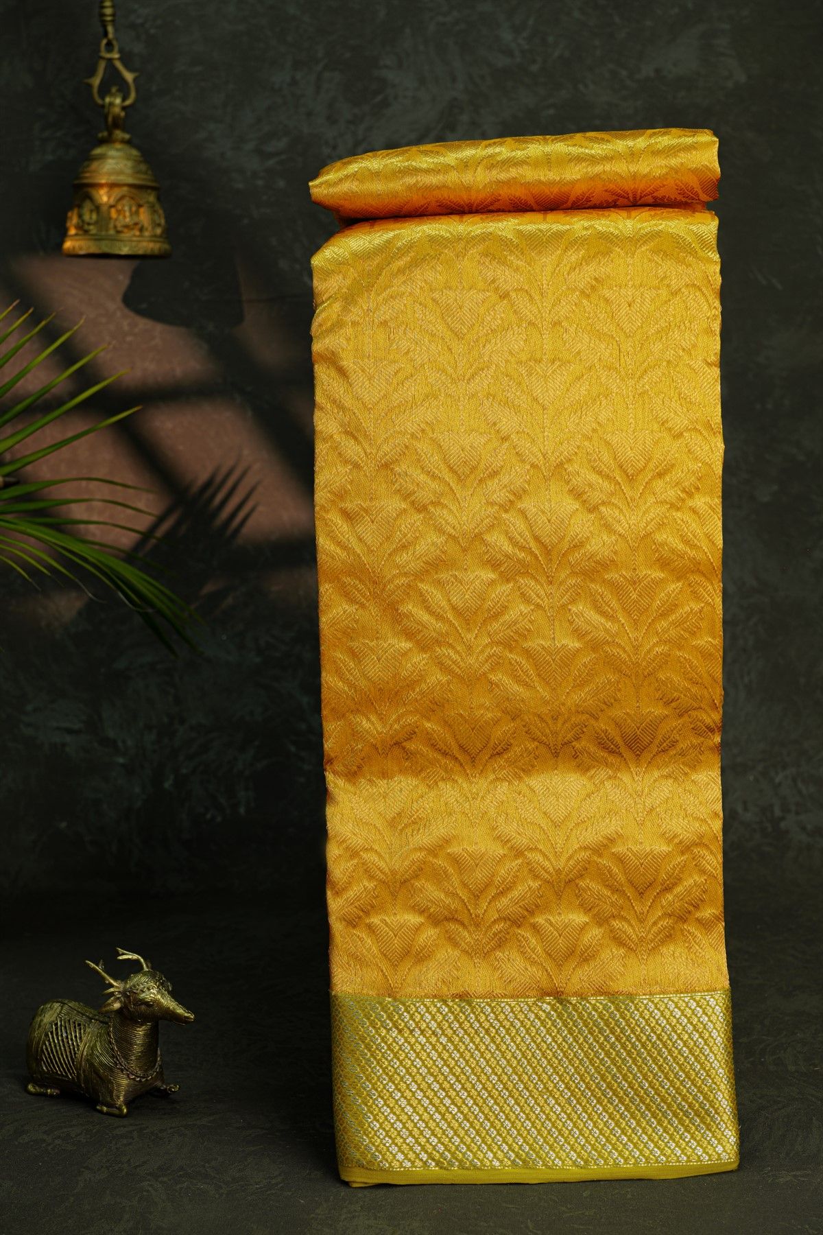 Chanderi Silk Mustard Saree With All Over Floral Buttis Body