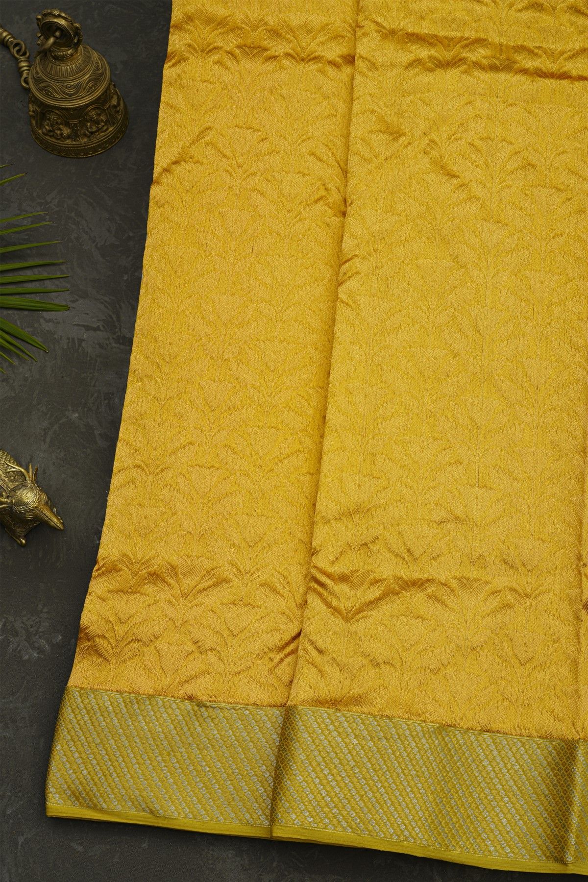 Chanderi Silk Mustard Saree With All Over Floral Buttis Body