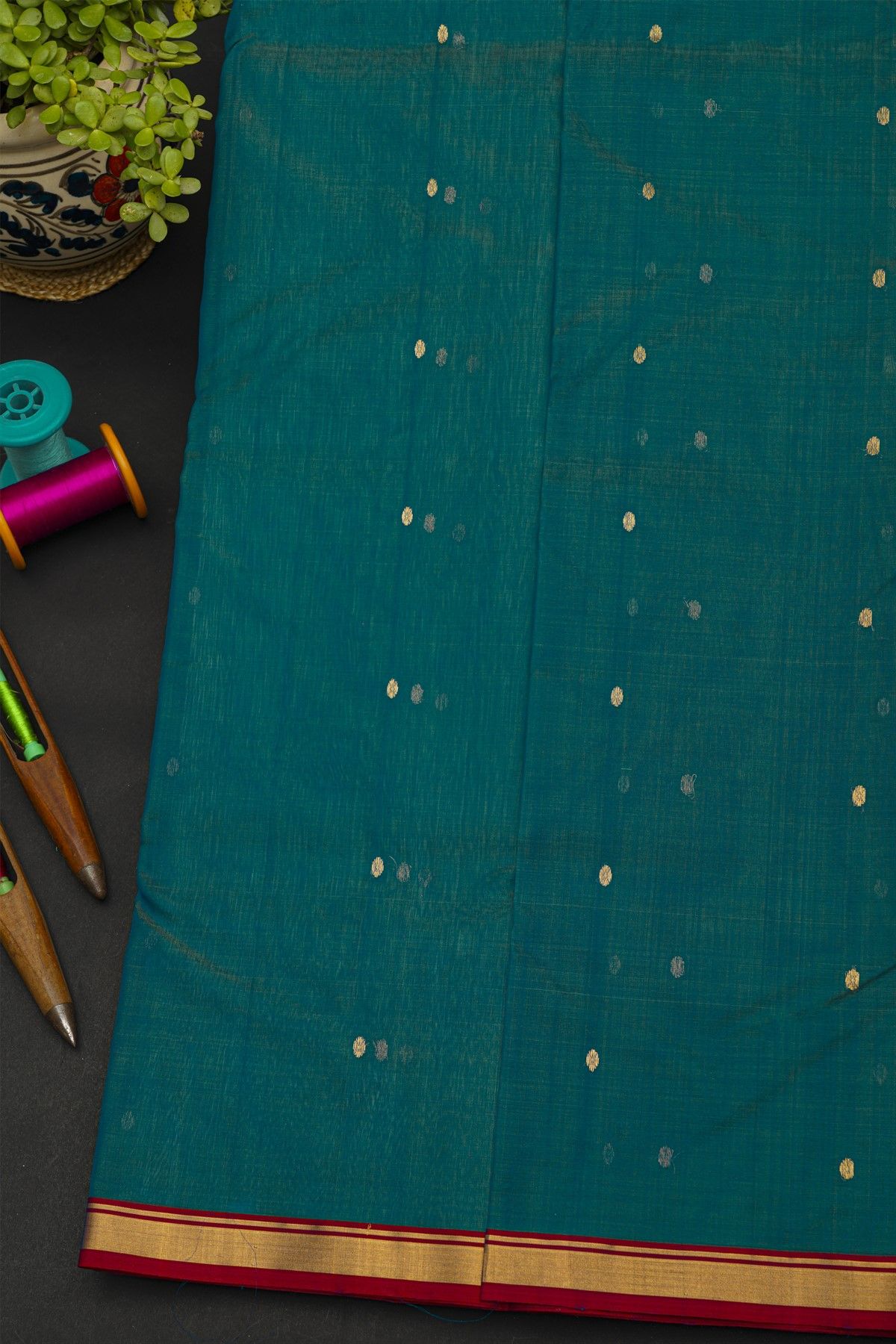 Chanderi Silk Teal Green Saree With Contrast Kaddi Border