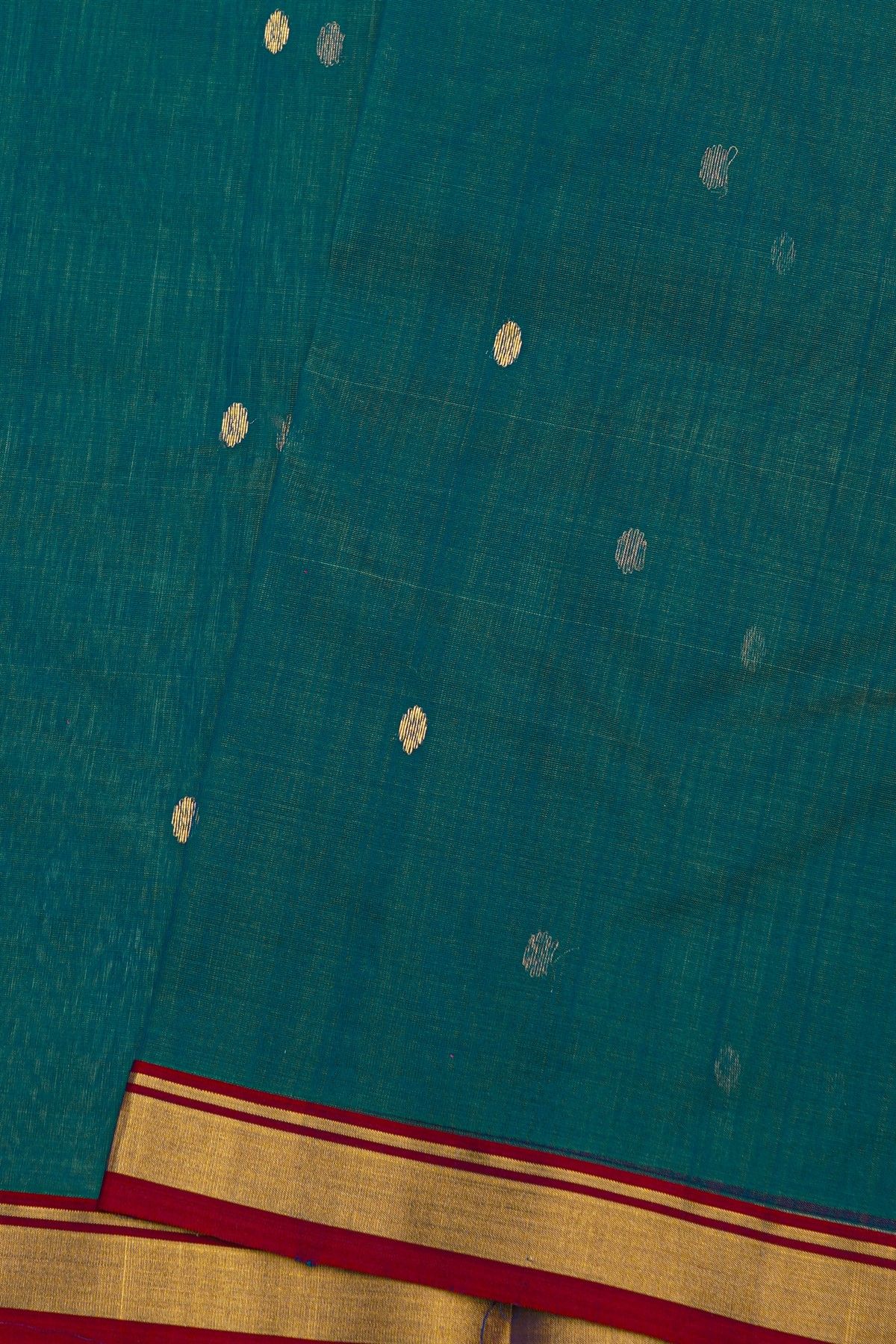 Chanderi Silk Teal Green Saree With Contrast Kaddi Border